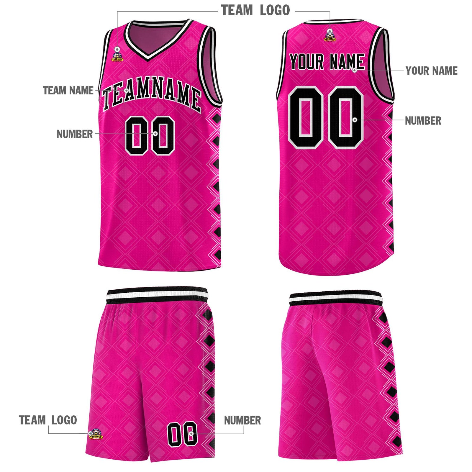 Custom Pink Side Blocks Sports Uniform Basketball Jersey