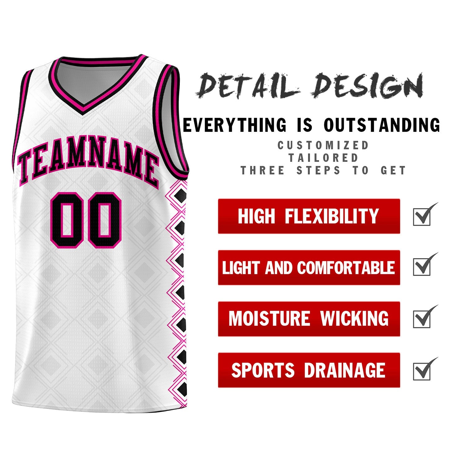 Custom White Side Blocks Sports Uniform Basketball Jersey