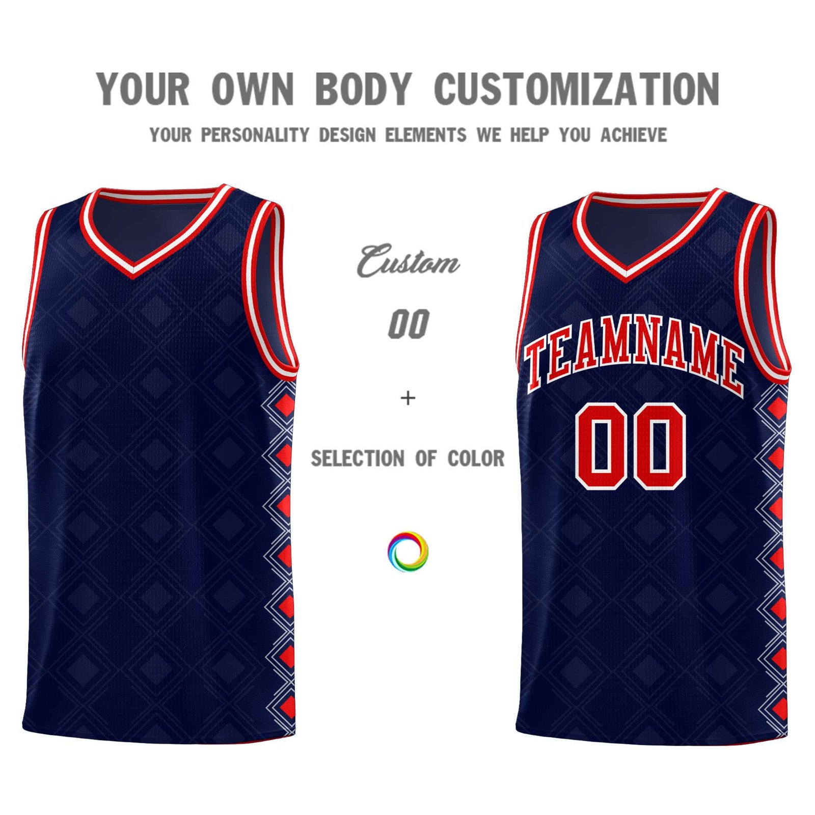 Custom Navy Side Blocks Sports Uniform Basketball Jersey