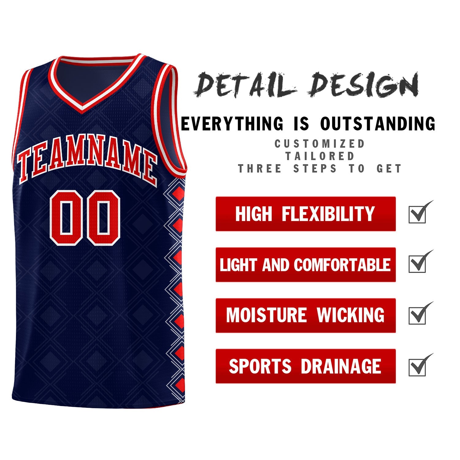 Custom Navy Side Blocks Sports Uniform Basketball Jersey