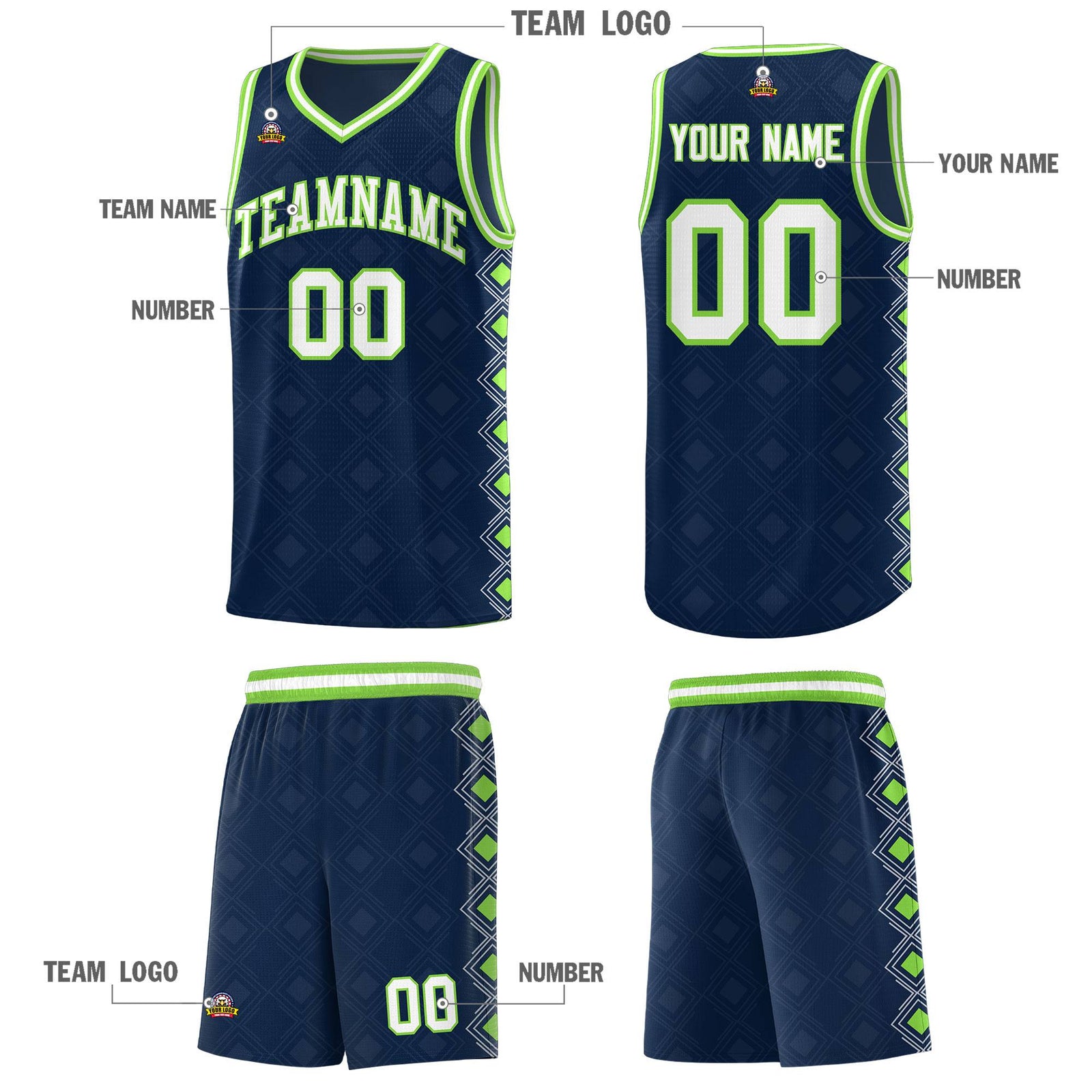 Custom Navy Side Blocks Sports Uniform Basketball Jersey