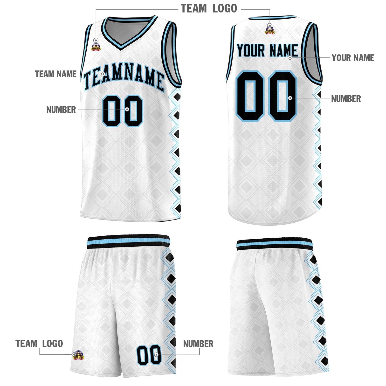 Custom White Side Blocks Sports Uniform Basketball Jersey