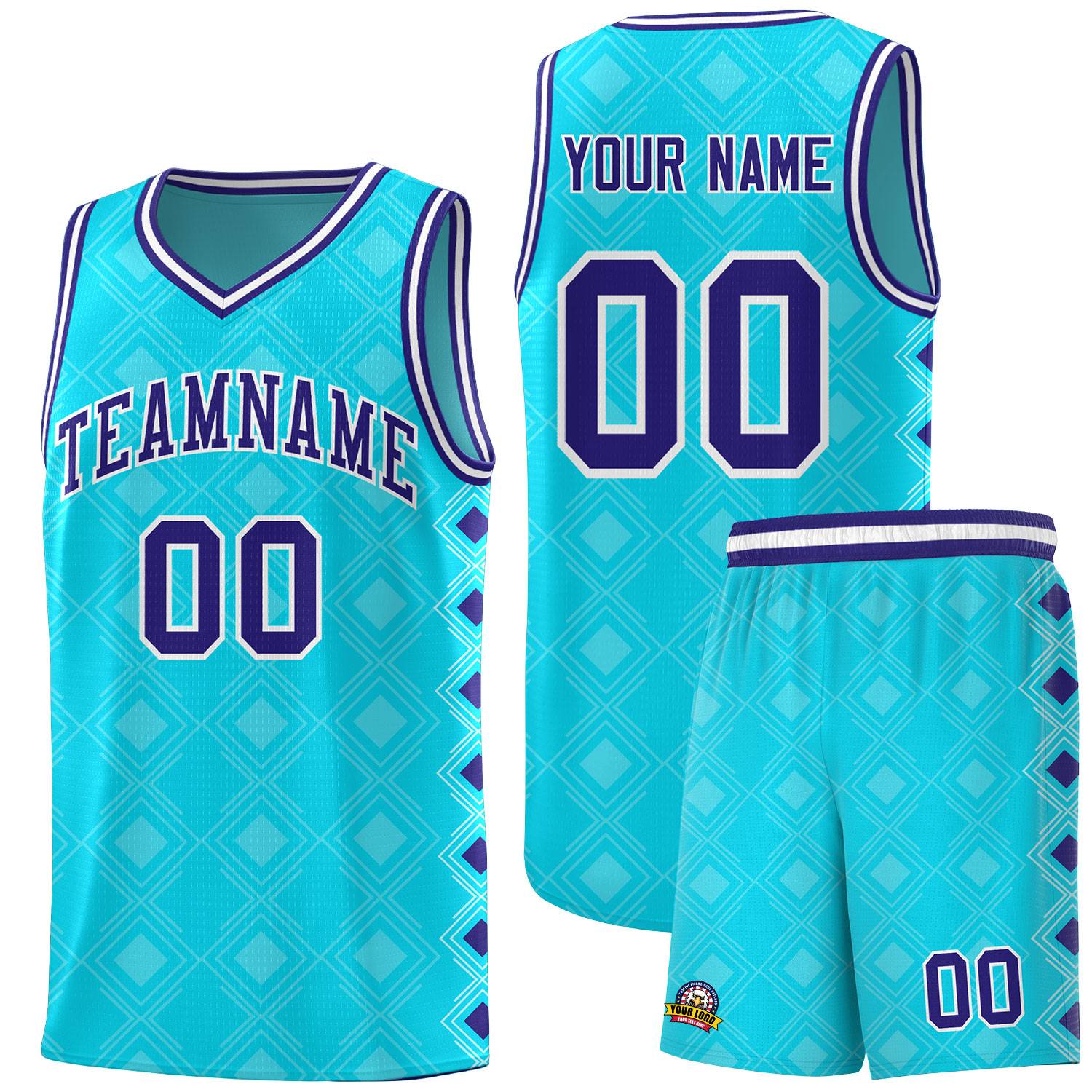 Custom Sky Blue Side Blocks Sports Uniform Basketball Jersey