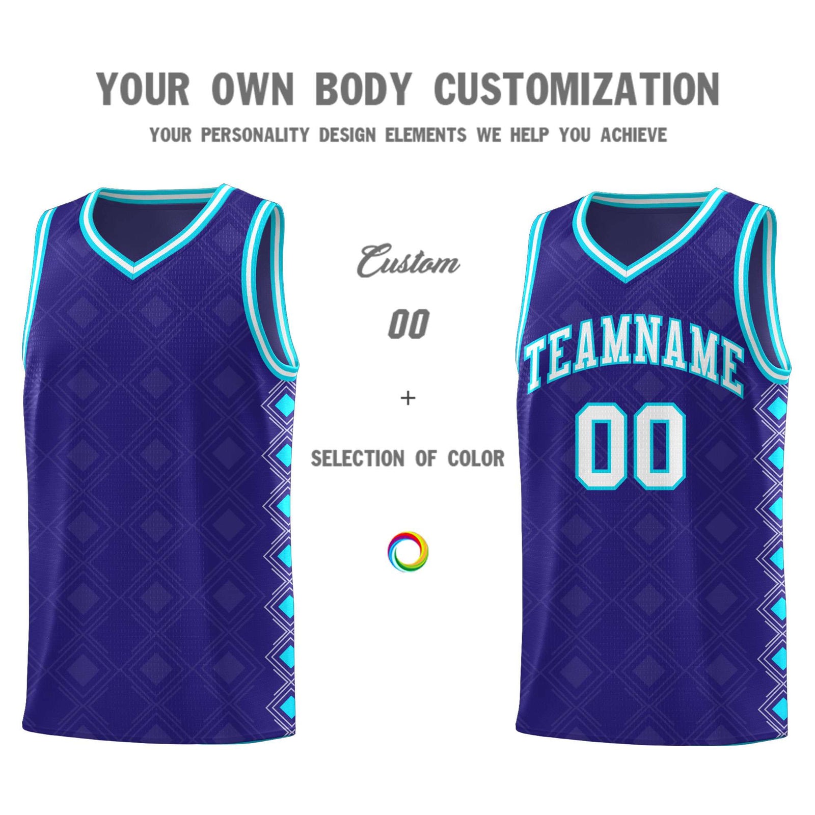 Custom Royal Side Blocks Sports Uniform Basketball Jersey