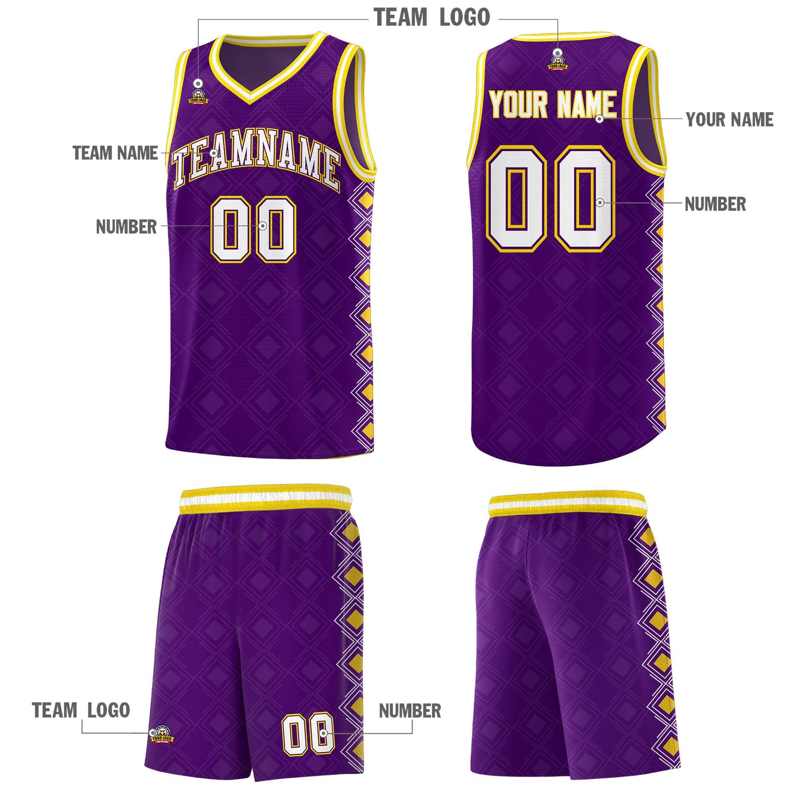 Custom Purple Side Blocks Sports Uniform Basketball Jersey