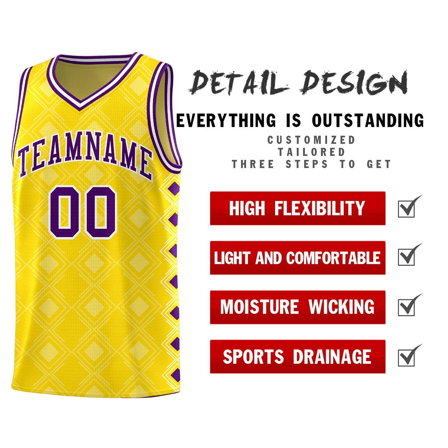 Custom Gold Side Blocks Sports Uniform Basketball Jersey