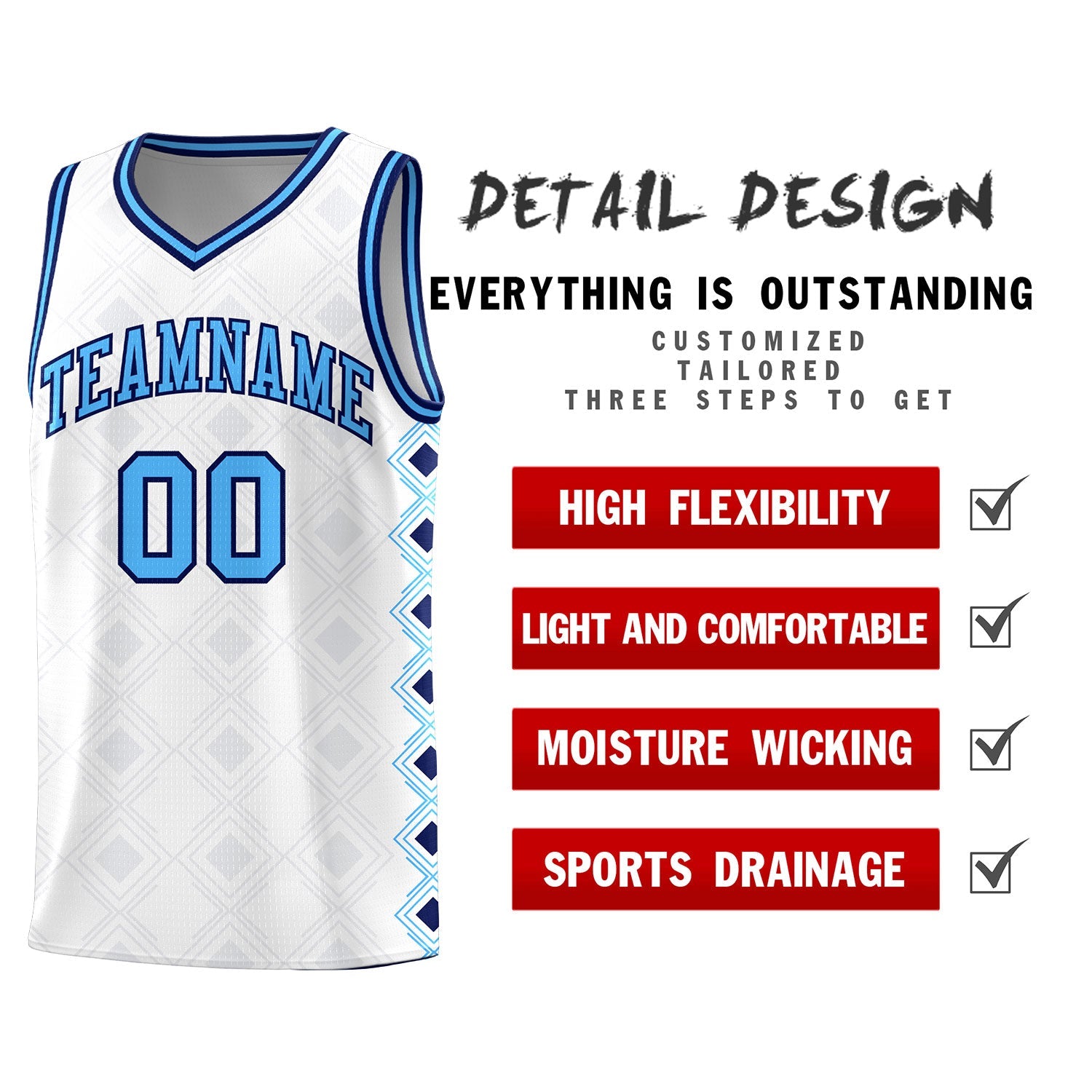 Custom White Side Blocks Sports Uniform Basketball Jersey
