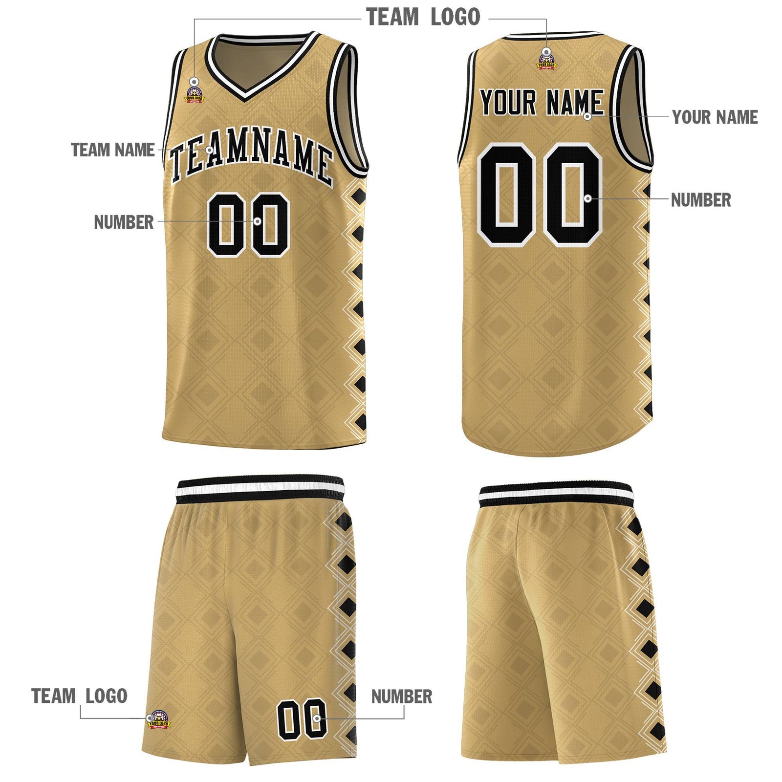 Custom Old Gold Side Blocks Sports Uniform Basketball Jersey