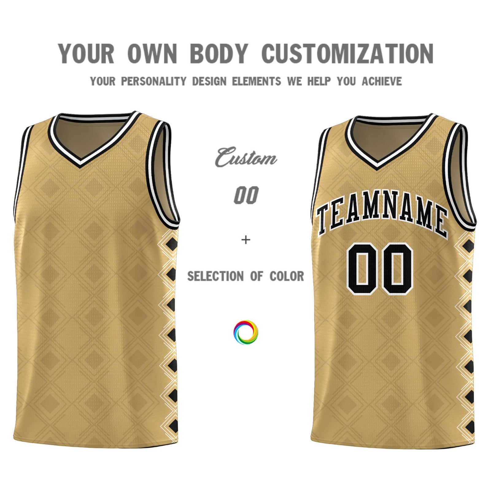 Custom Old Gold Side Blocks Sports Uniform Basketball Jersey