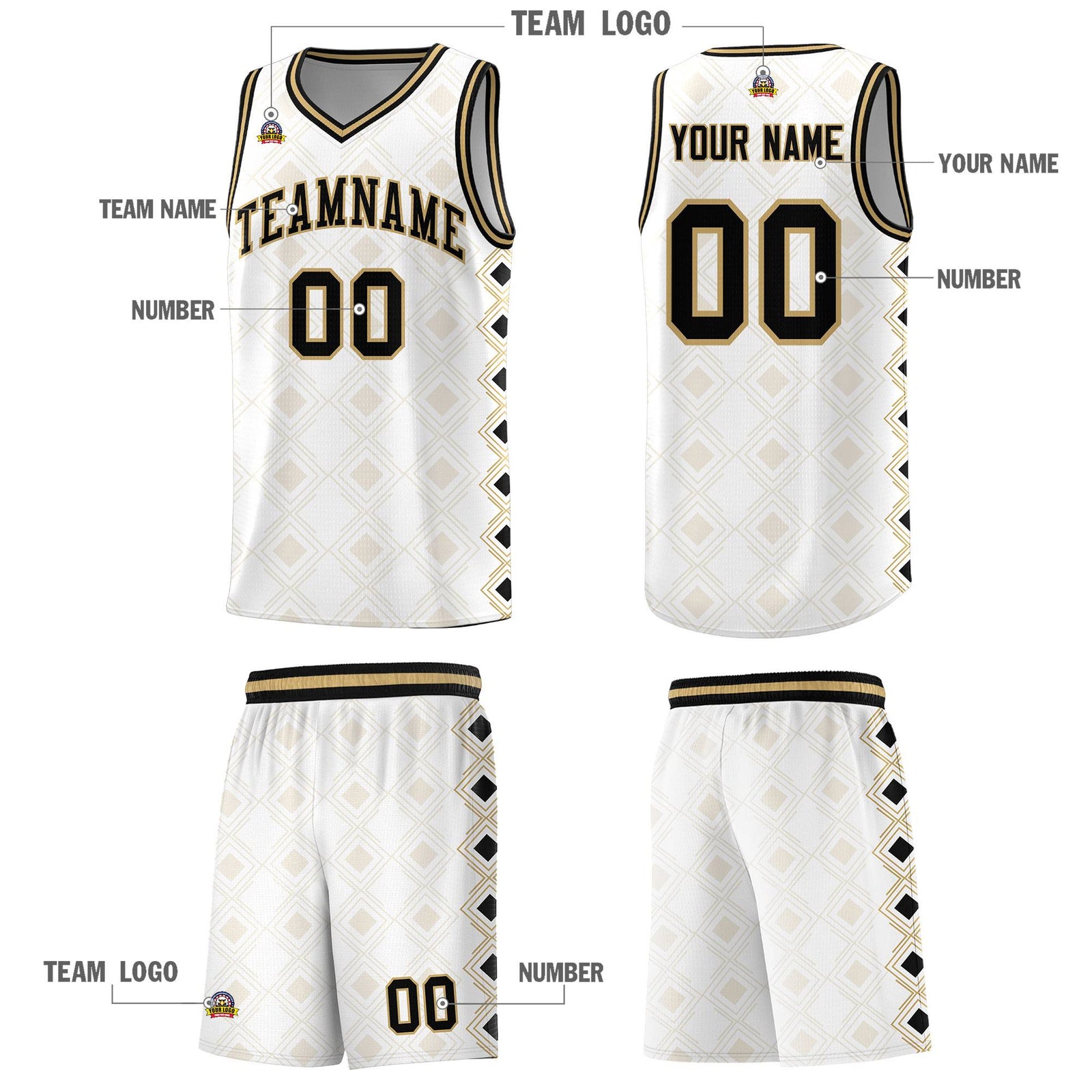 Custom White Side Blocks Sports Uniform Basketball Jersey