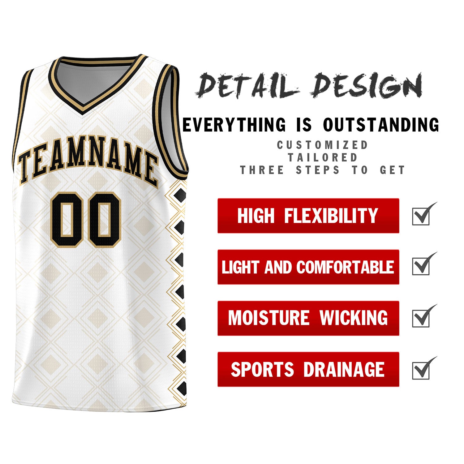 Custom White Side Blocks Sports Uniform Basketball Jersey