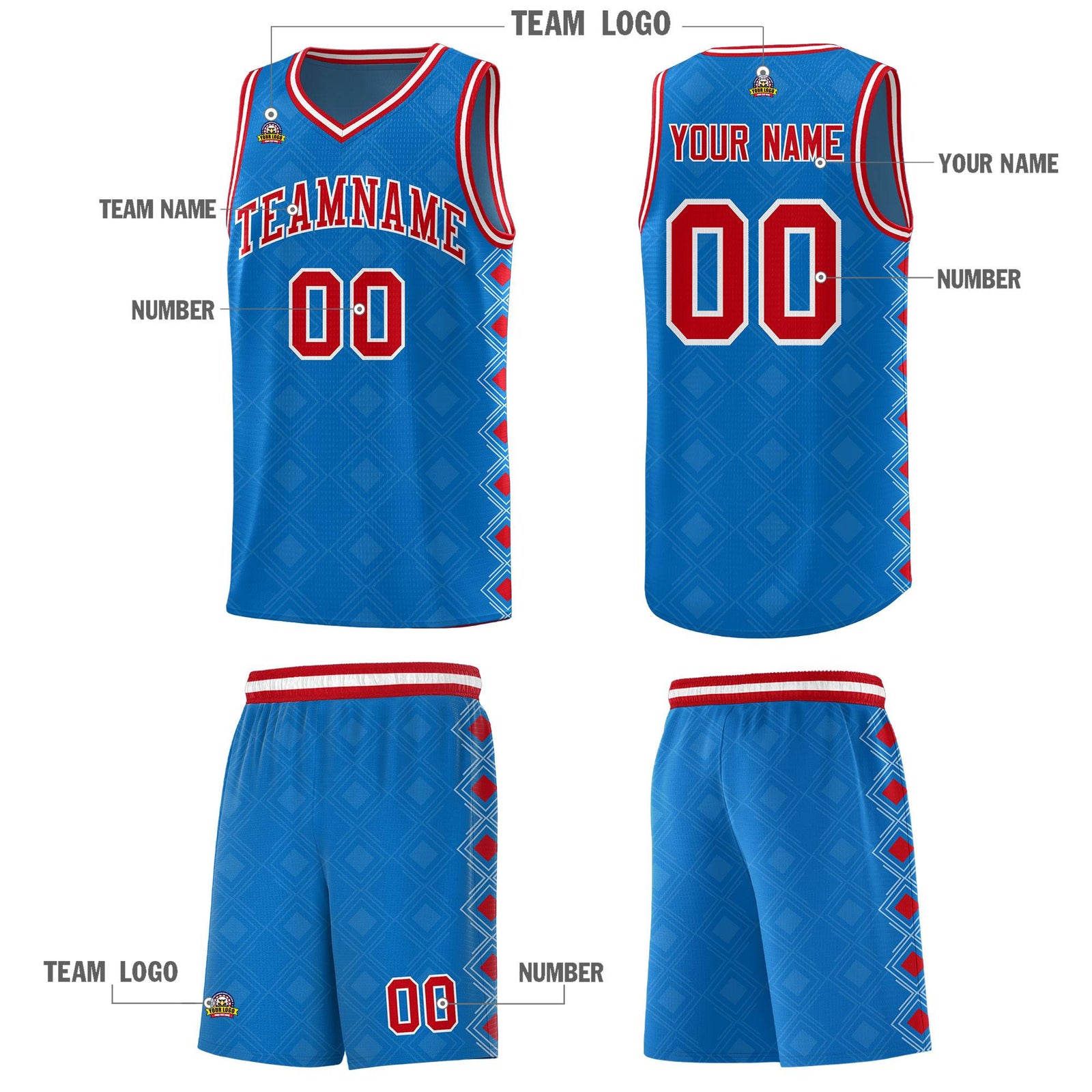 Custom Royal Side Blocks Sports Uniform Basketball Jersey