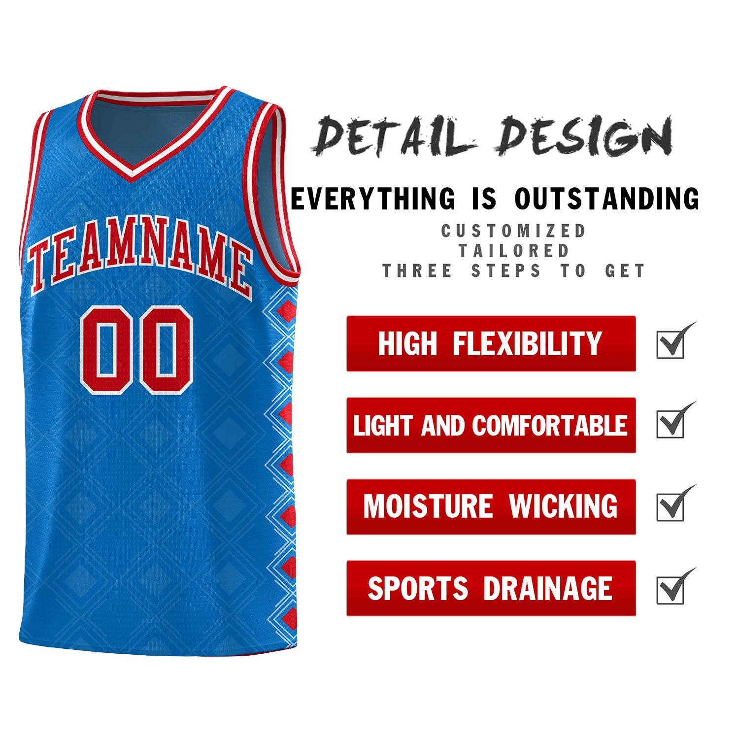 Custom Royal Side Blocks Sports Uniform Basketball Jersey