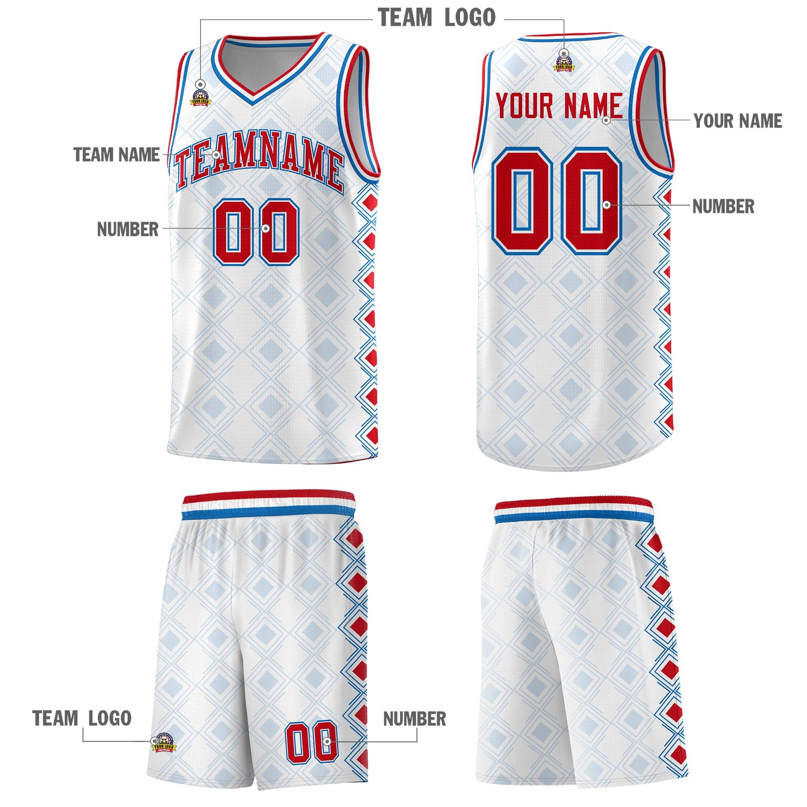 Custom White Side Blocks Sports Uniform Basketball Jersey