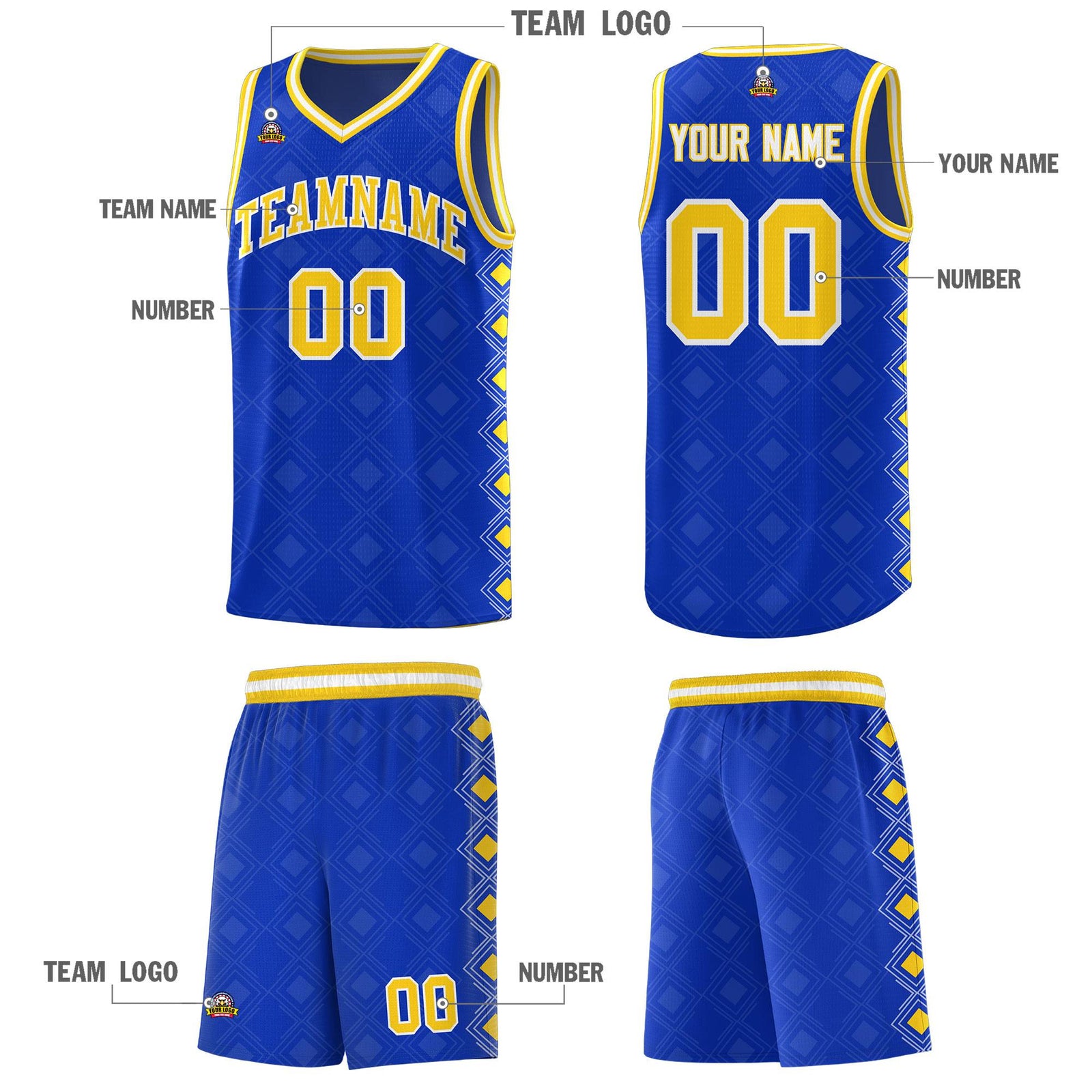 Custom Royal Side Blocks Sports Uniform Basketball Jersey