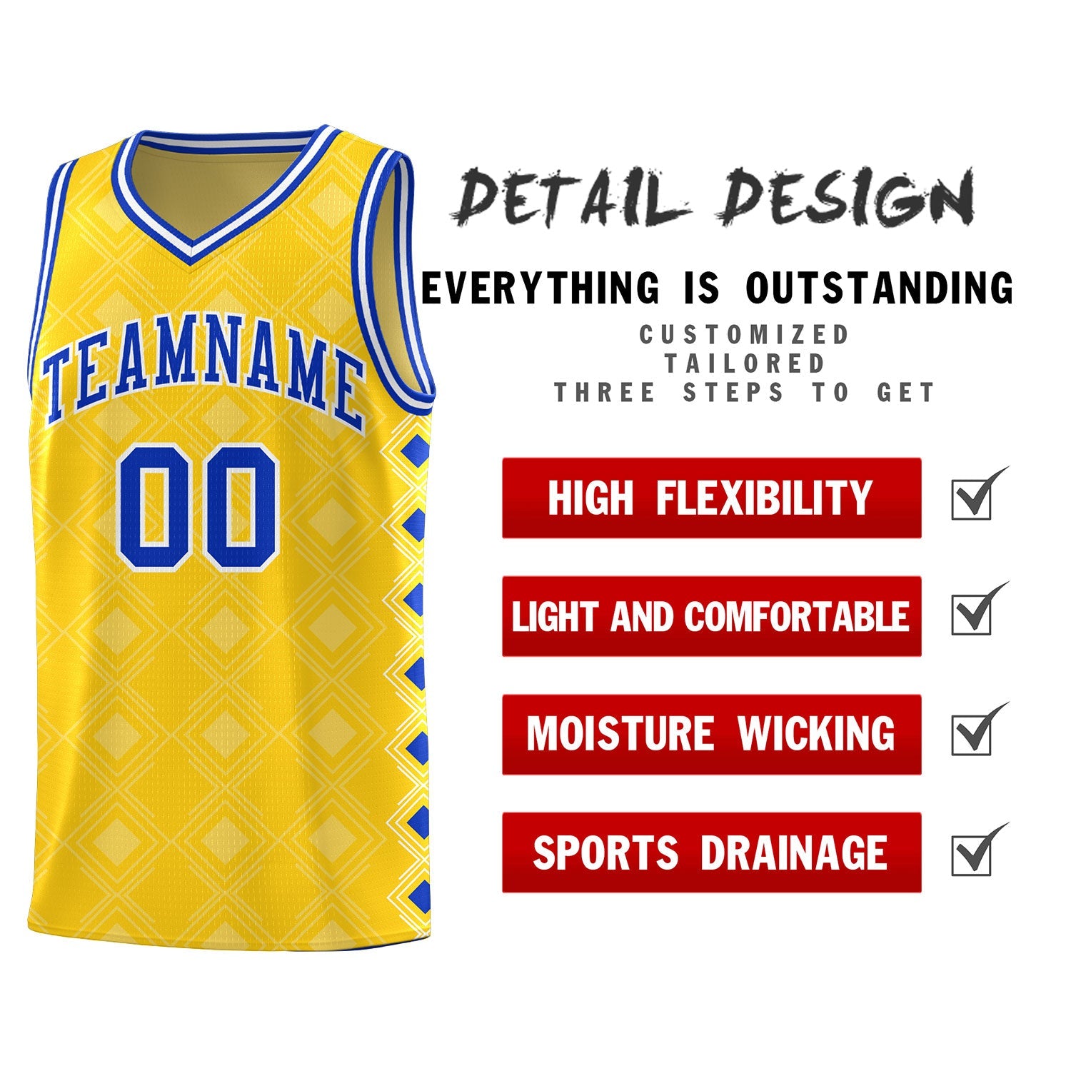 Custom Gold Side Blocks Sports Uniform Basketball Jersey