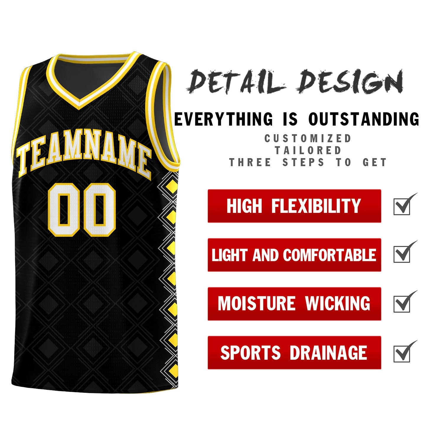 Custom Black Side Blocks Sports Uniform Basketball Jersey