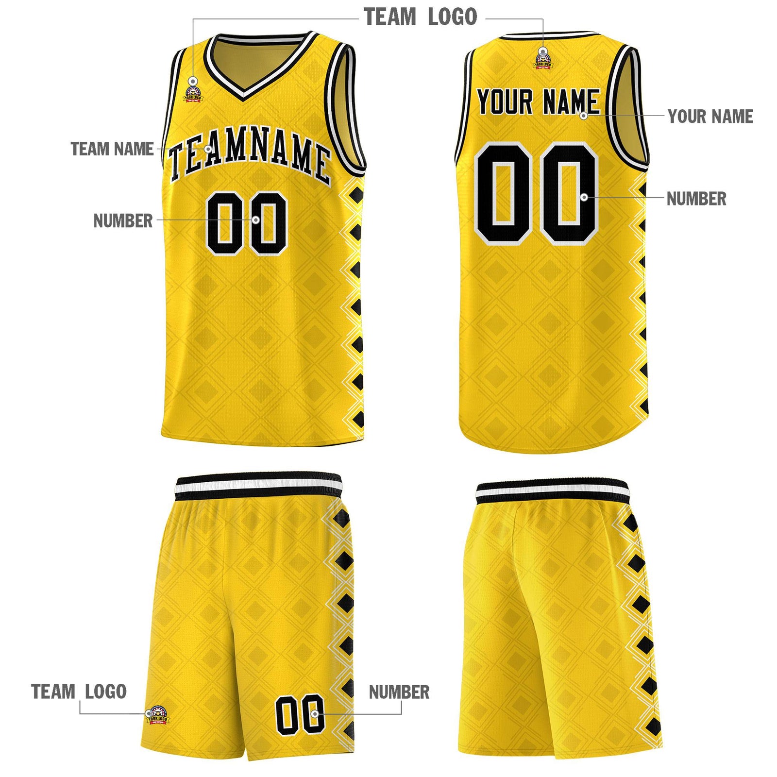 Custom Gold Side Blocks Sports Uniform Basketball Jersey