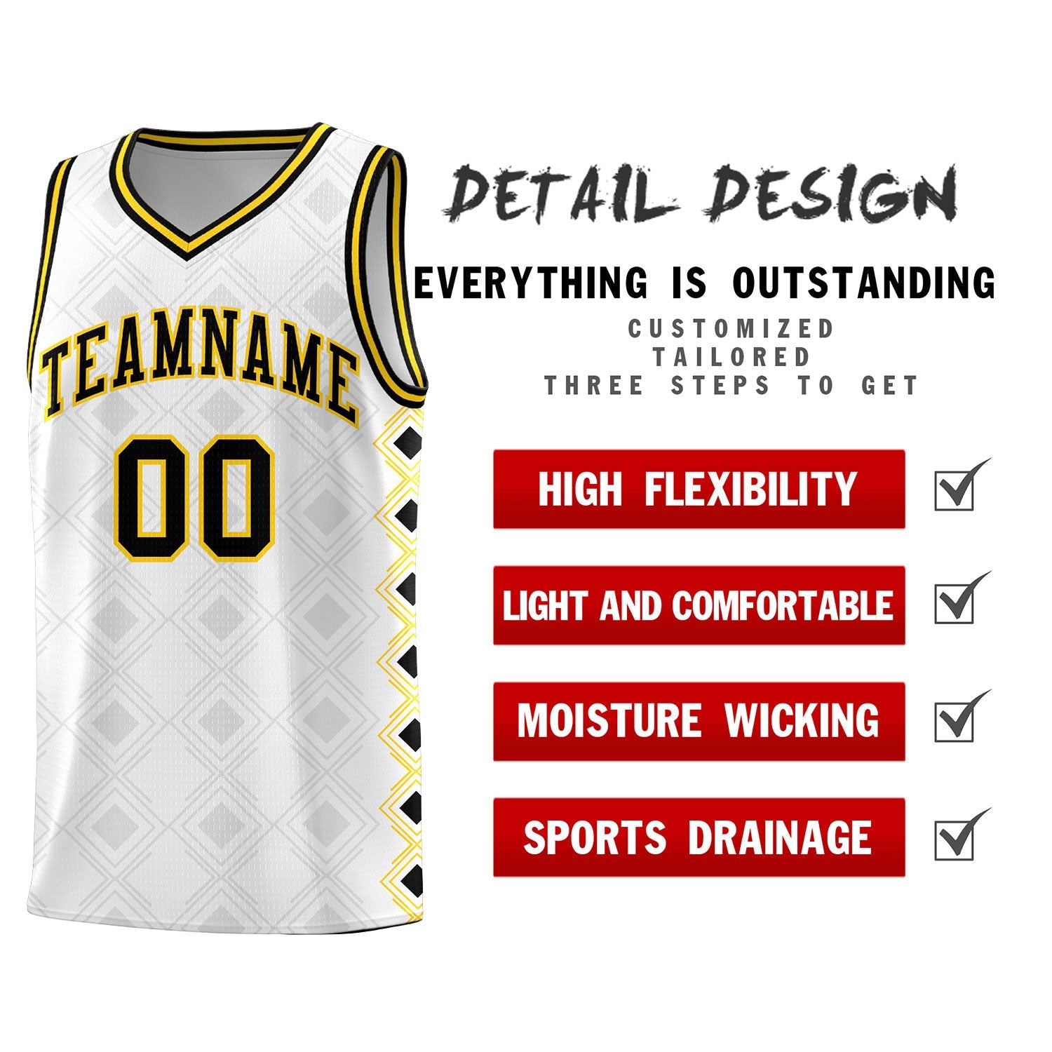 Custom White Side Blocks Sports Uniform Basketball Jersey