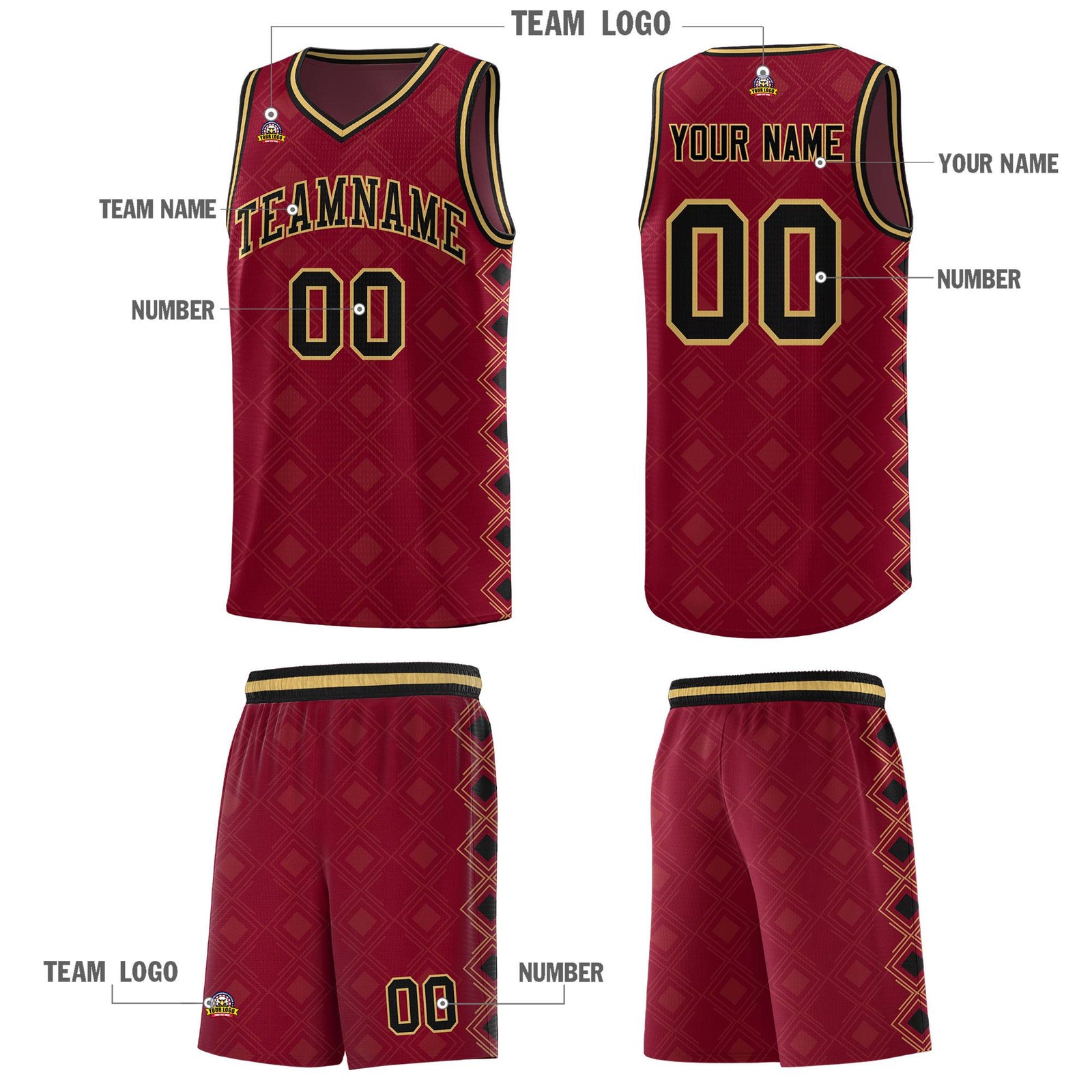 Custom Crimson Side Blocks Sports Uniform Basketball Jersey