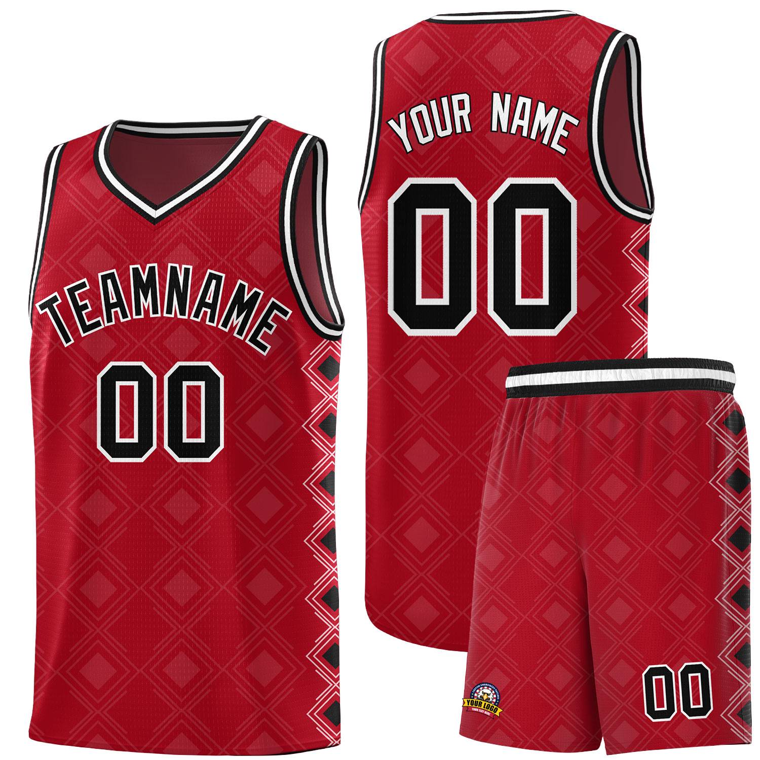 Custom Red Side Blocks Sports Uniform Basketball Jersey