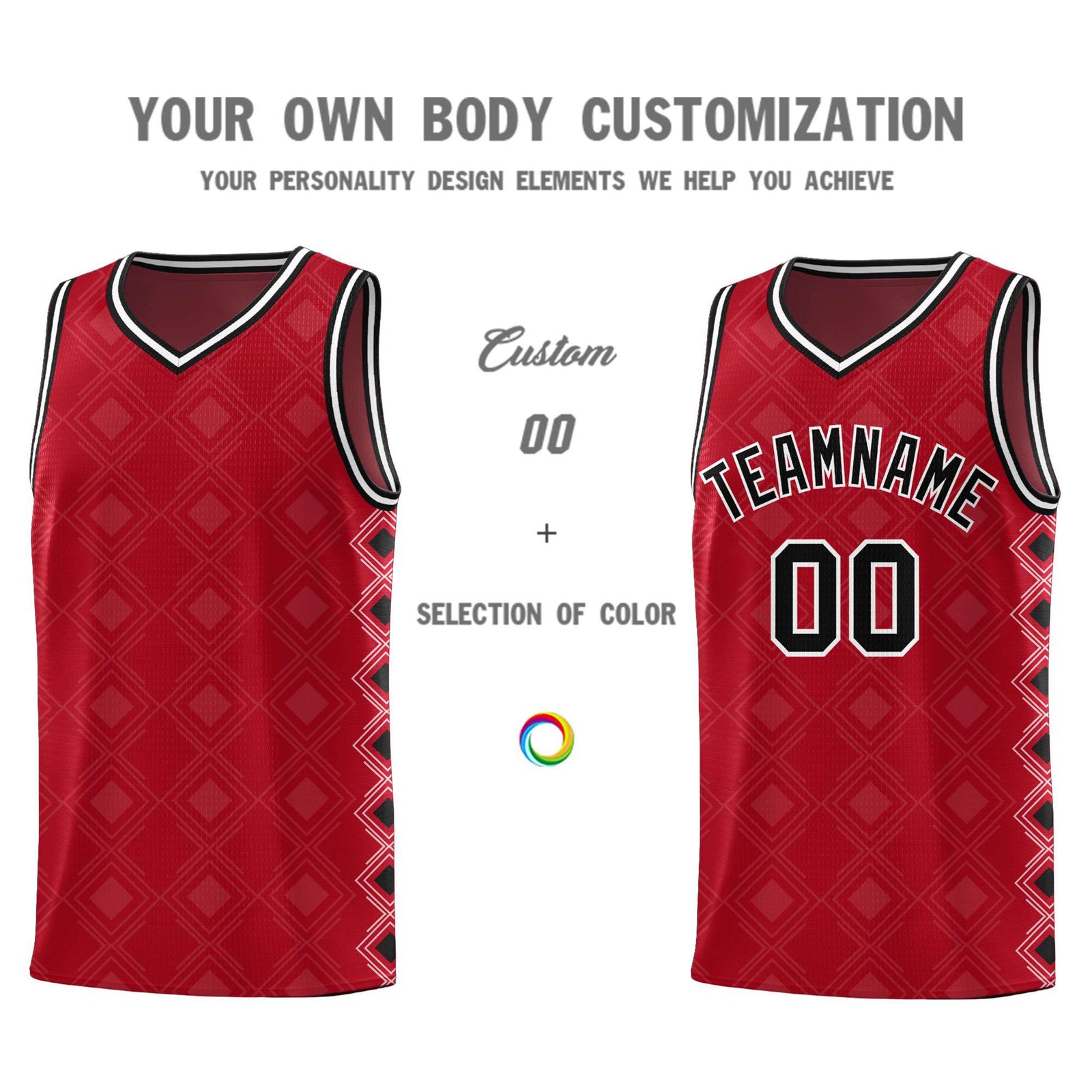 Custom Red Side Blocks Sports Uniform Basketball Jersey