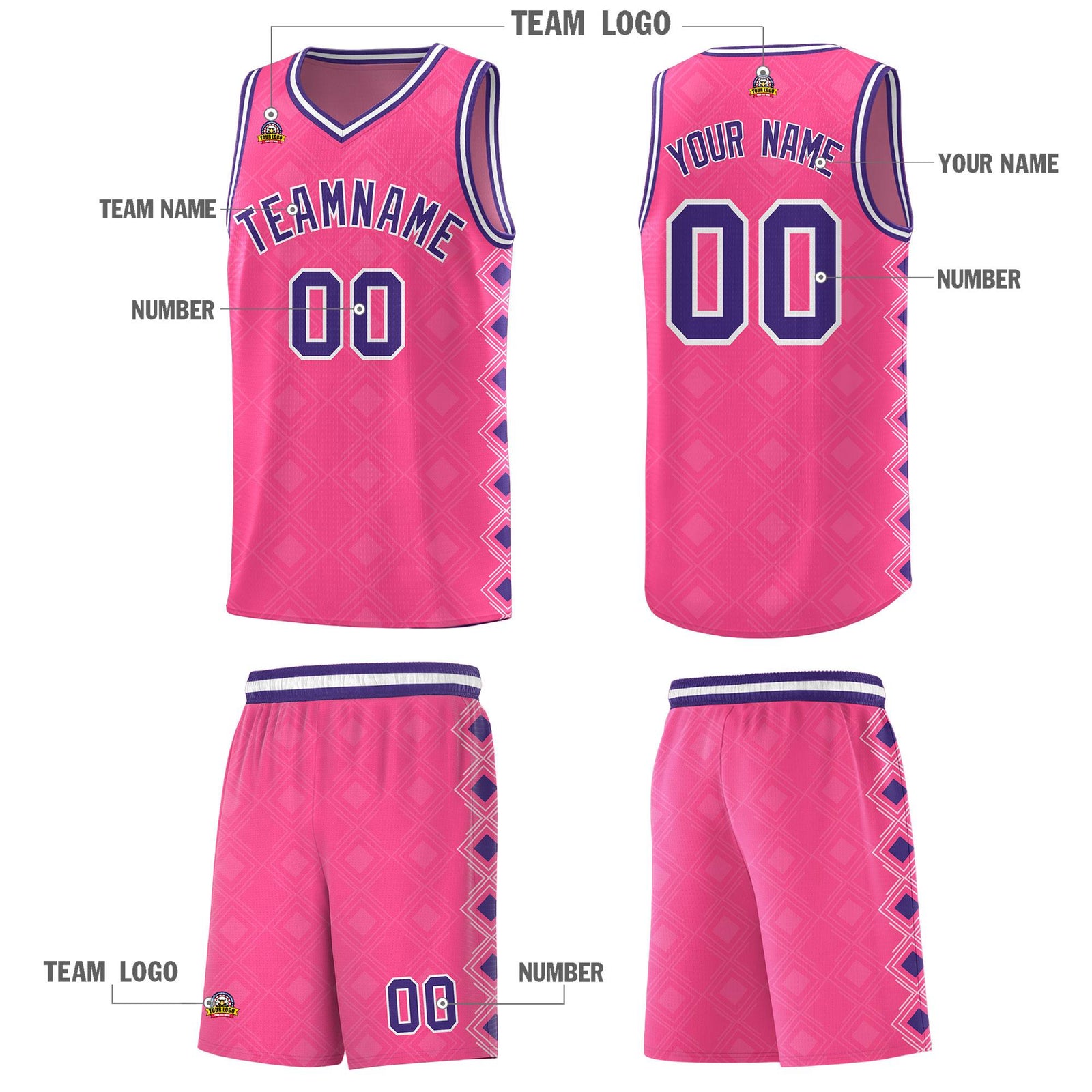 Custom Pink Side Blocks Sports Uniform Basketball Jersey