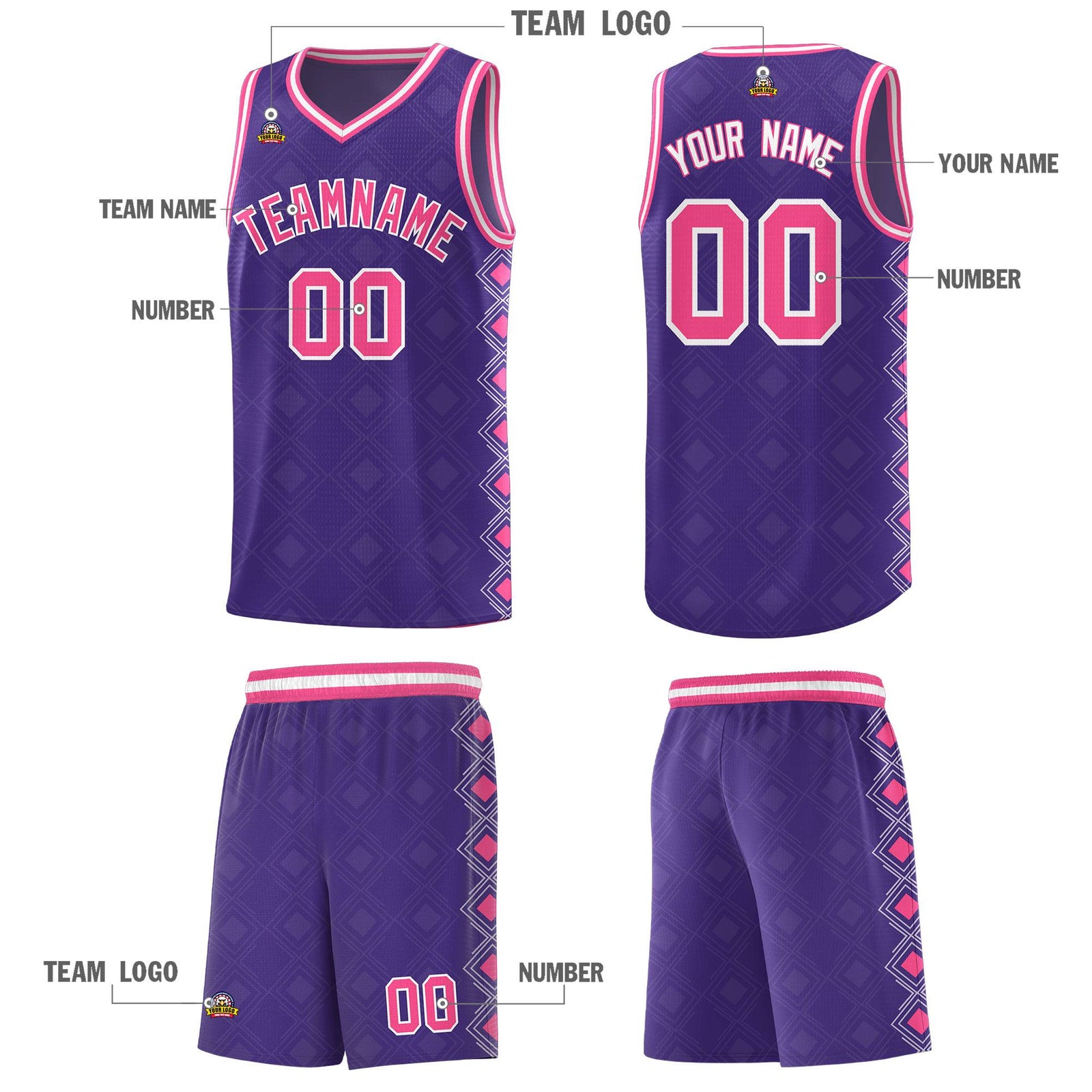 Custom Purple Side Blocks Sports Uniform Basketball Jersey