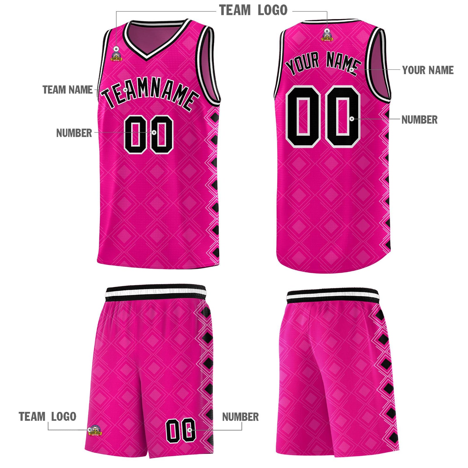 Custom Pink Side Blocks Sports Uniform Basketball Jersey