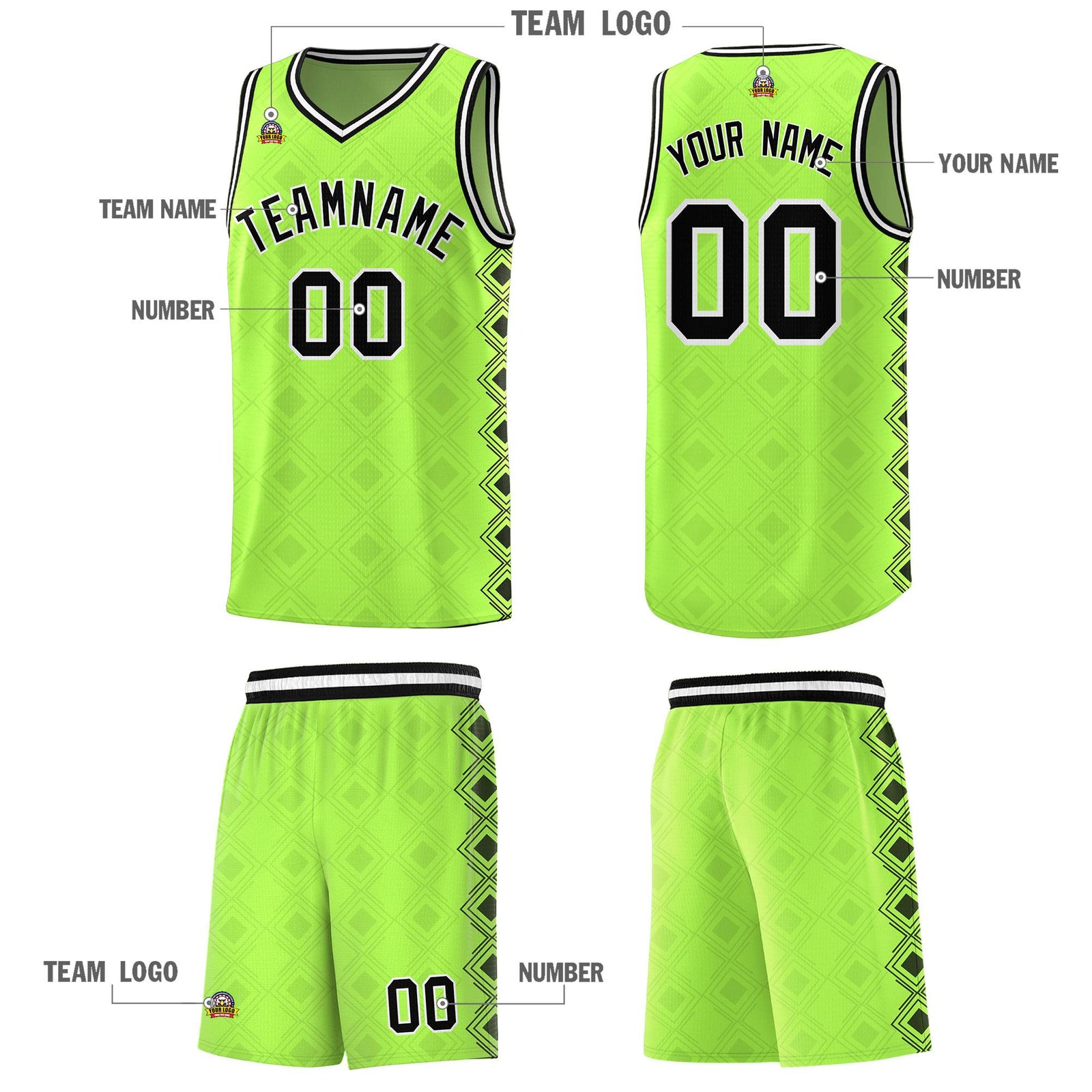 Custom Neon Green Side Blocks Sports Uniform Basketball Jersey