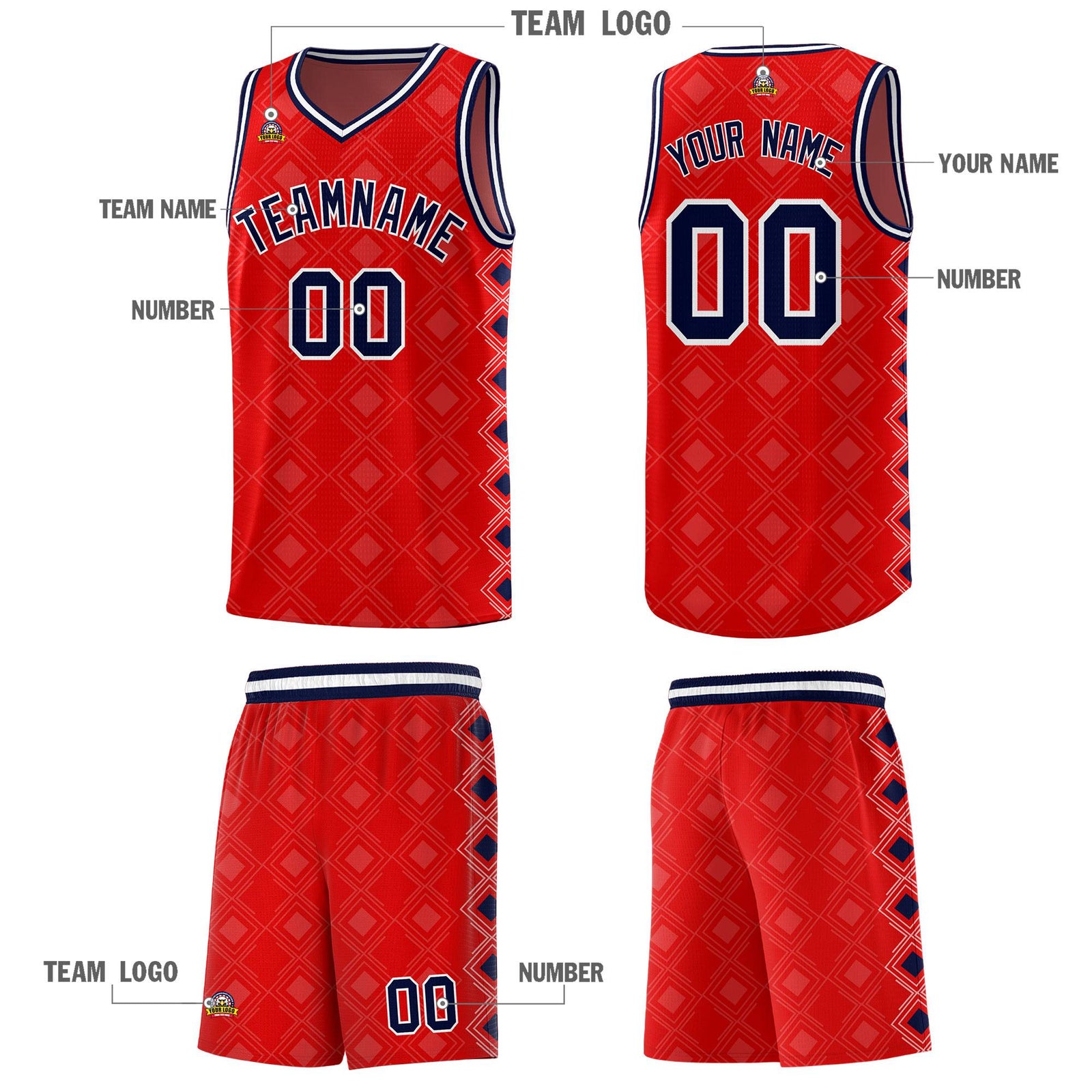Custom Red Side Blocks Sports Uniform Basketball Jersey