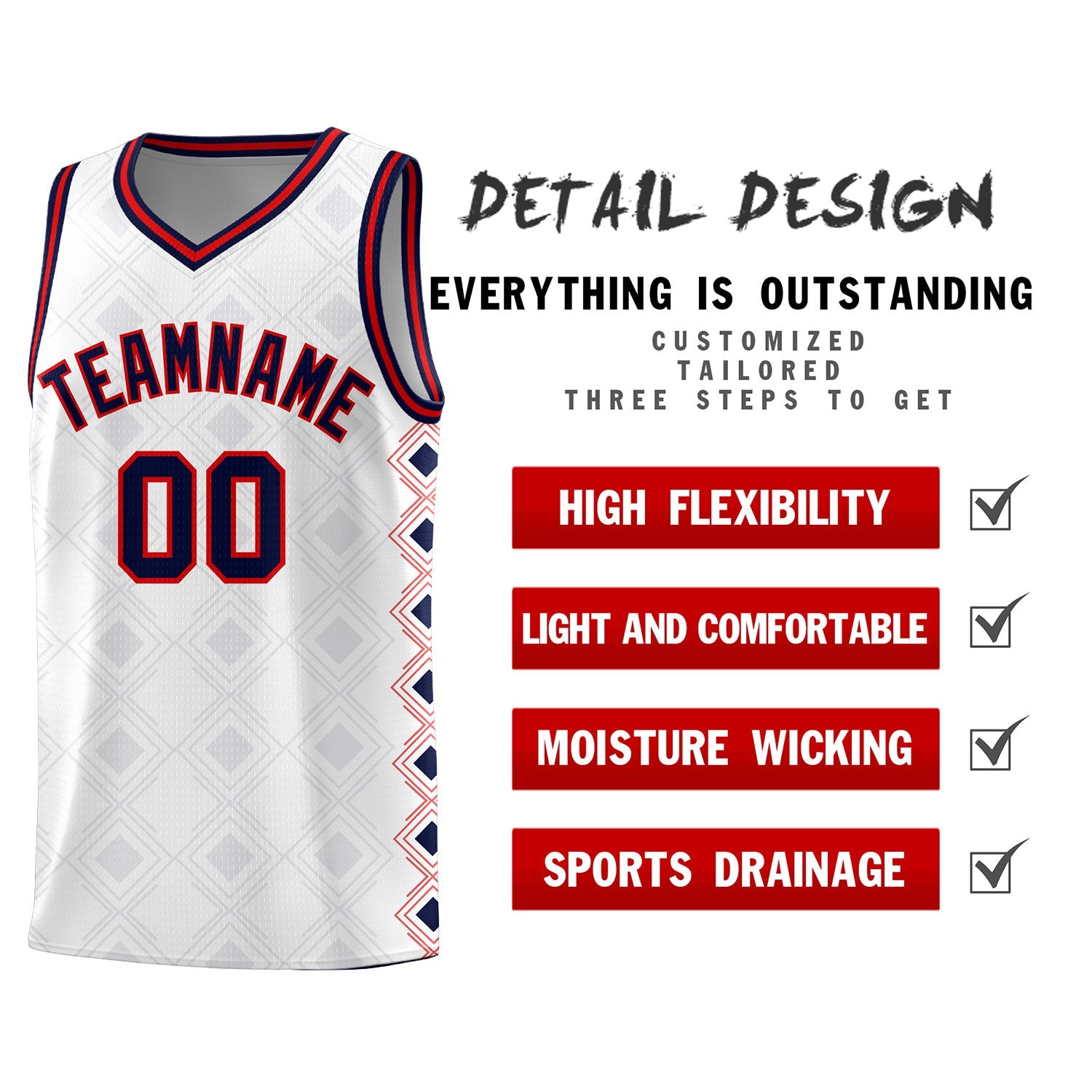Custom White Side Blocks Sports Uniform Basketball Jersey