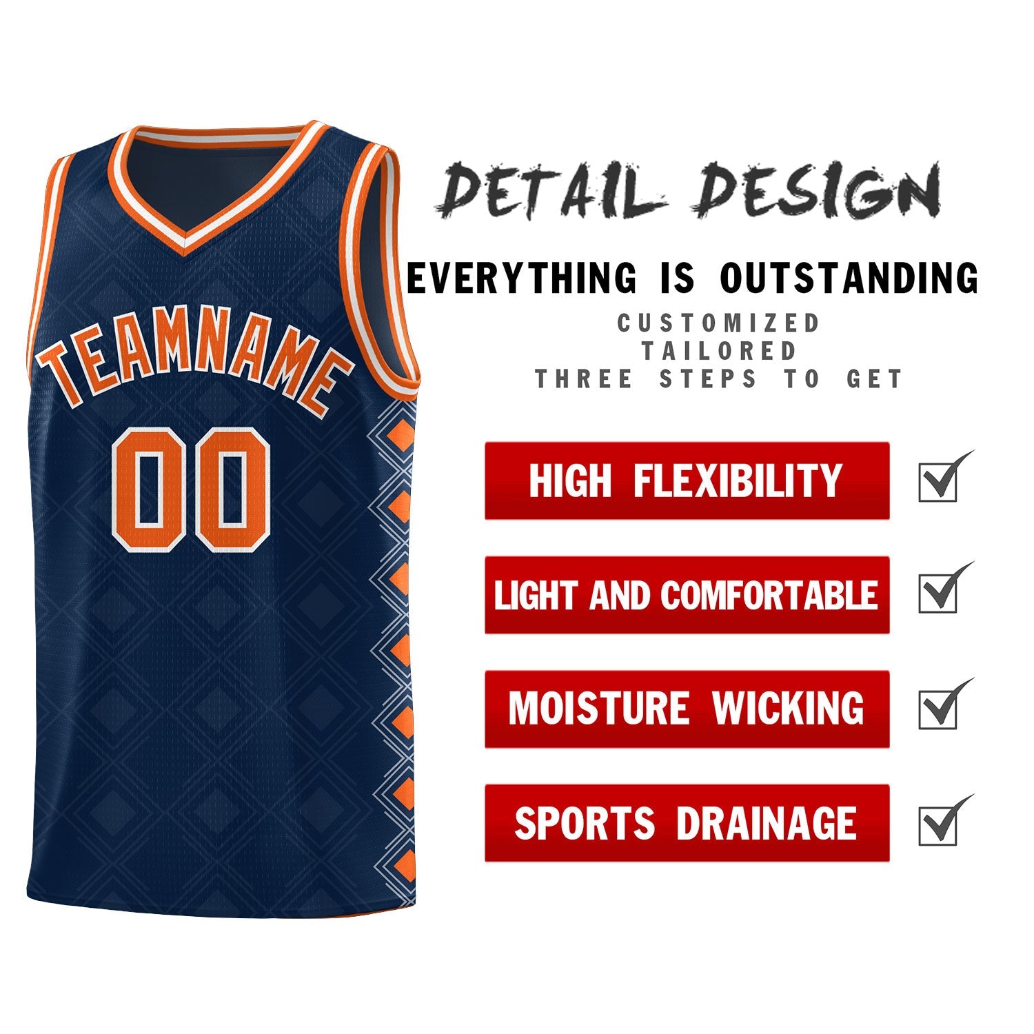 Custom Navy Side Blocks Sports Uniform Basketball Jersey
