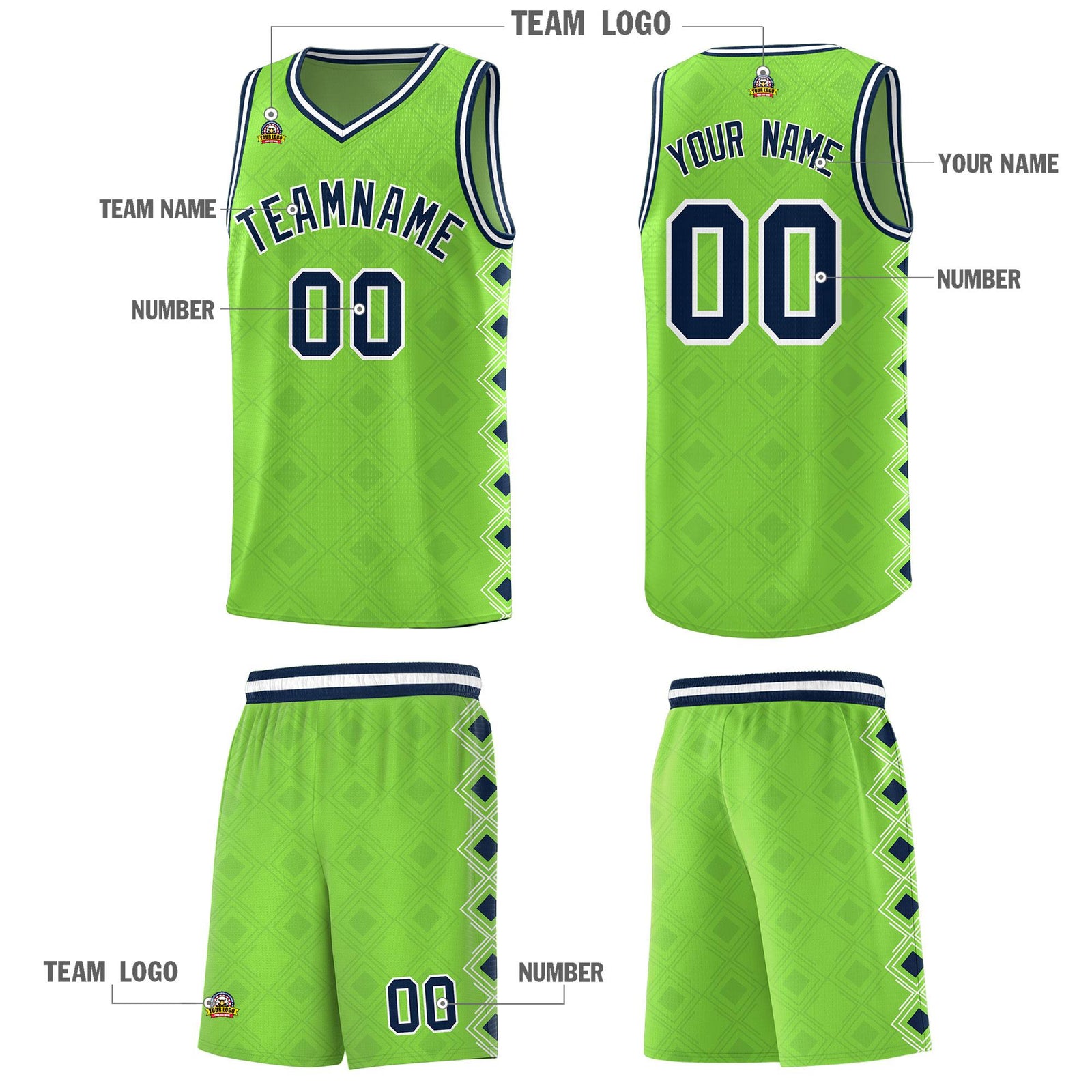 Custom Neon Green Side Blocks Sports Uniform Basketball Jersey