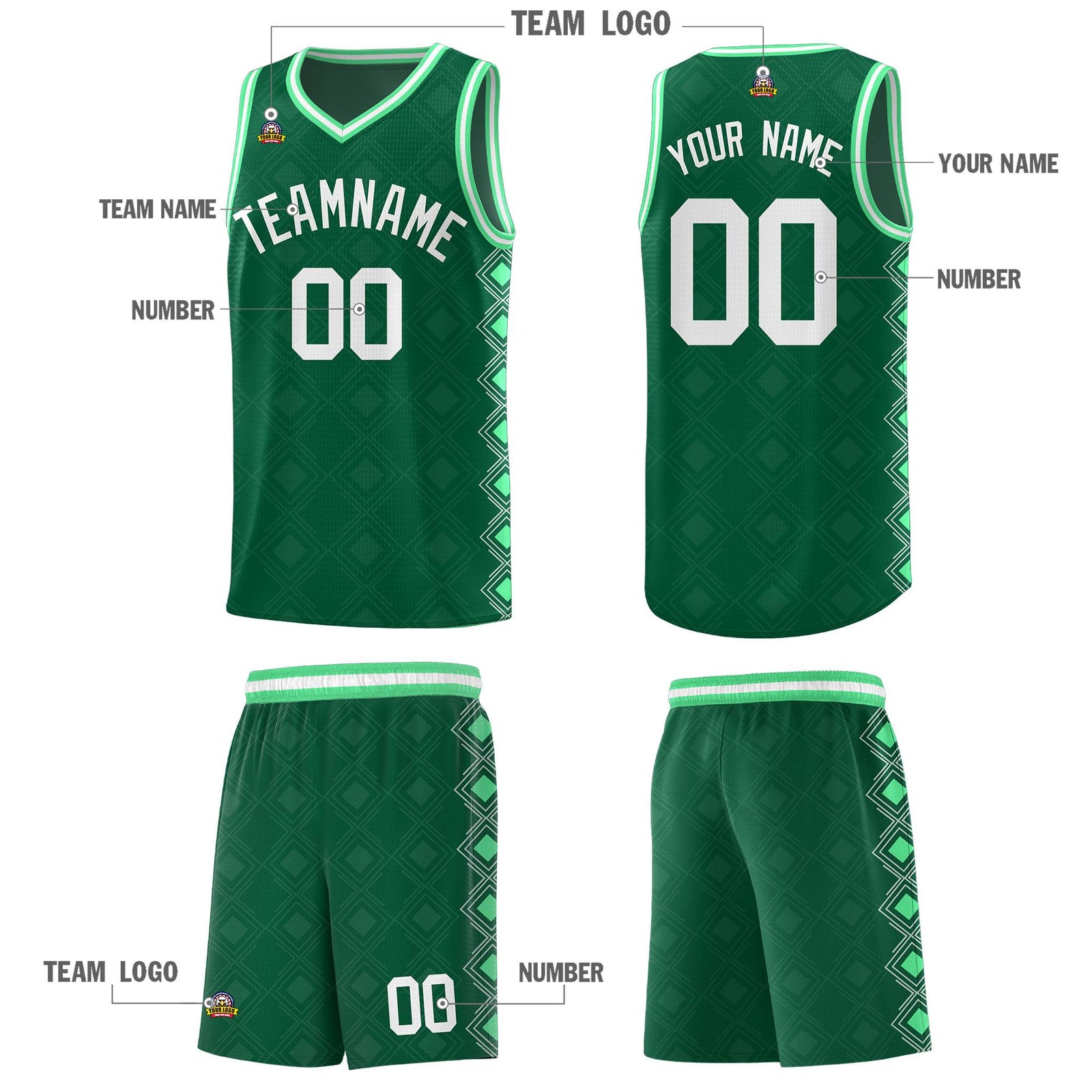 Custom Kelly Green Side Blocks Sports Uniform Basketball Jersey