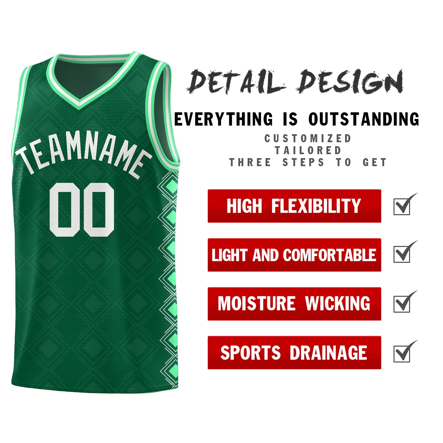 Custom Kelly Green Side Blocks Sports Uniform Basketball Jersey