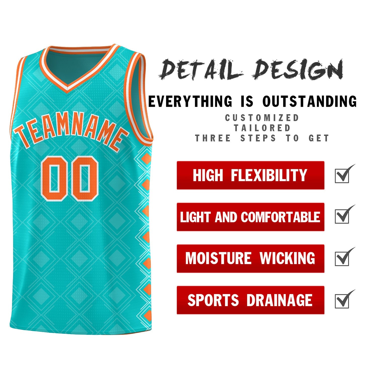 Custom Aqua Side Blocks Sports Uniform Basketball Jersey