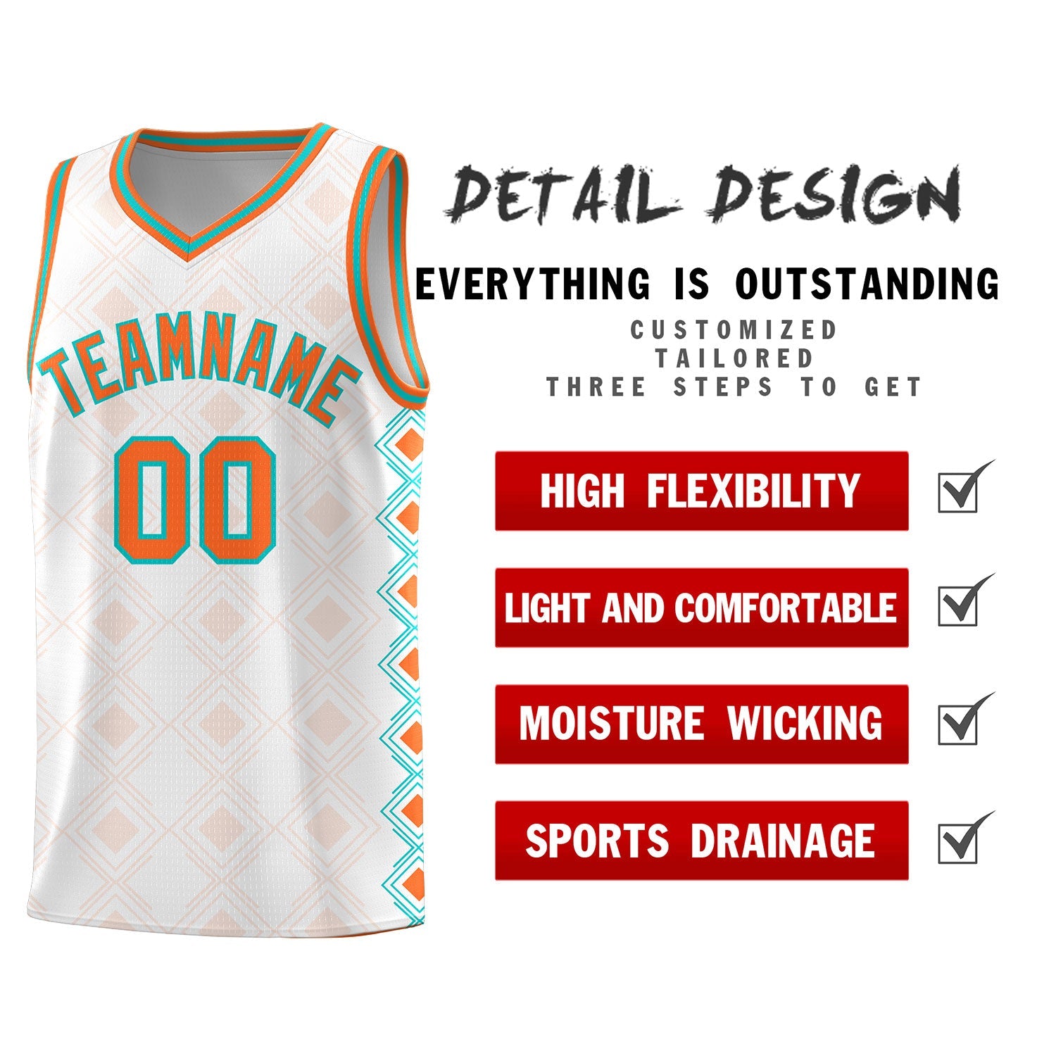 Custom White Side Blocks Sports Uniform Basketball Jersey
