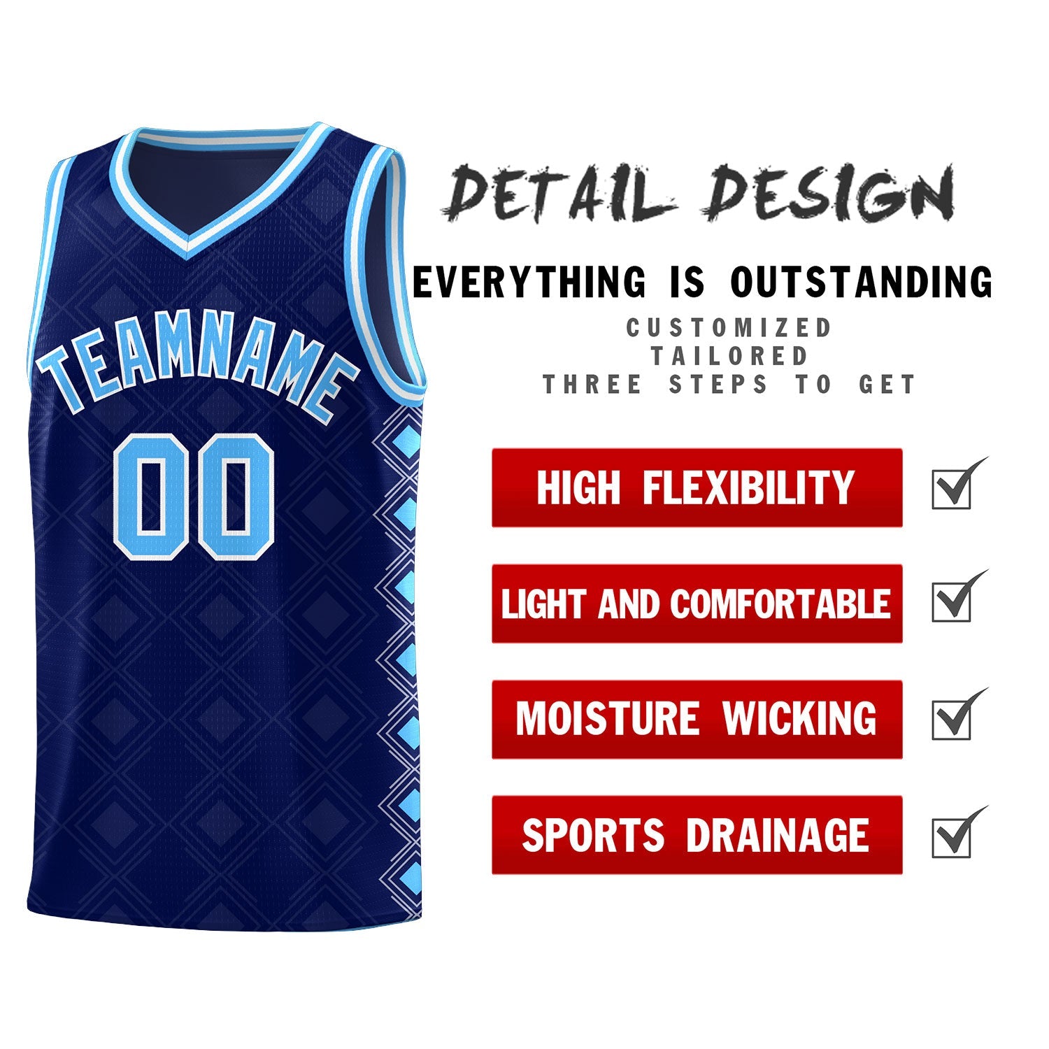 Custom Navy Side Blocks Sports Uniform Basketball Jersey