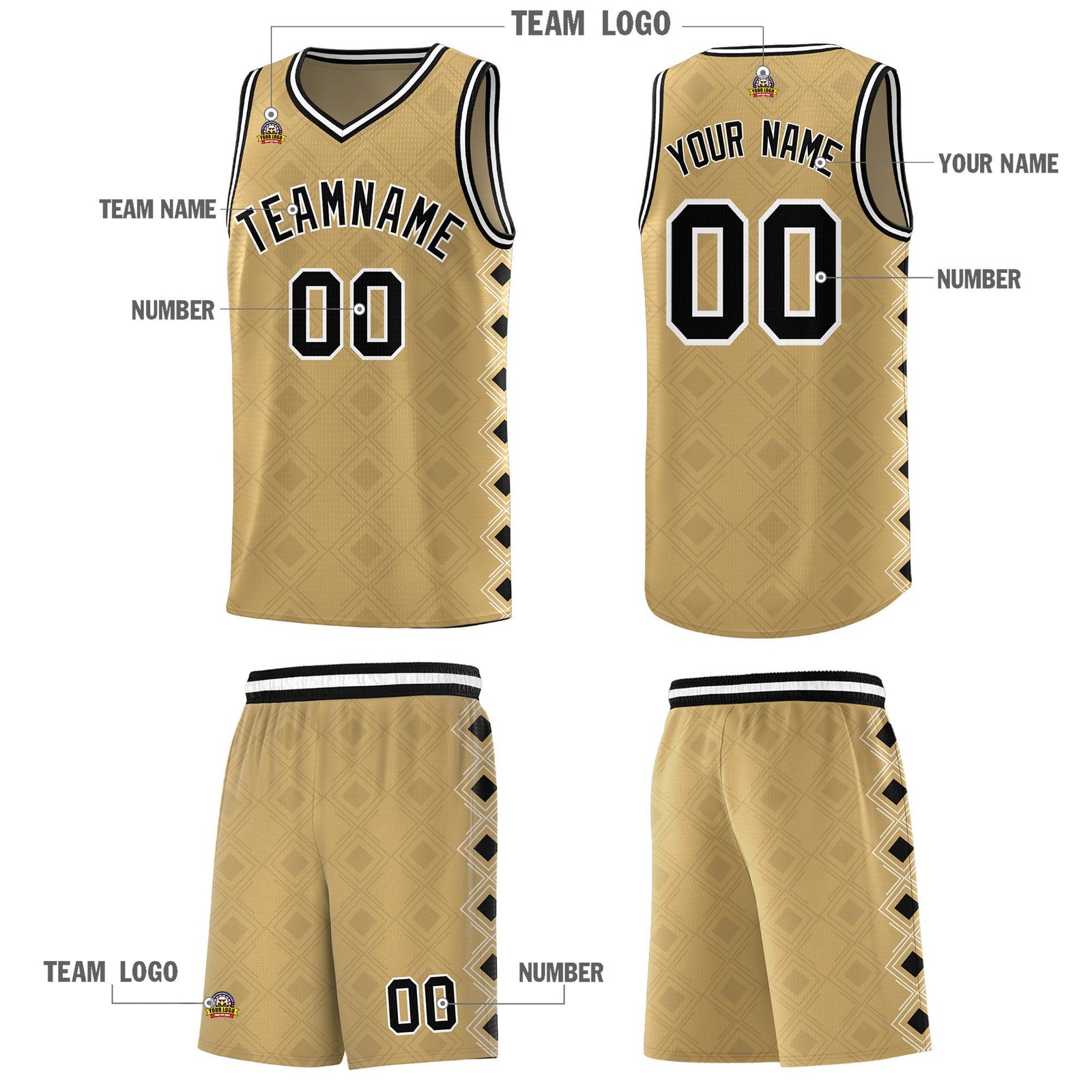 Custom Old Gold Side Blocks Sports Uniform Basketball Jersey
