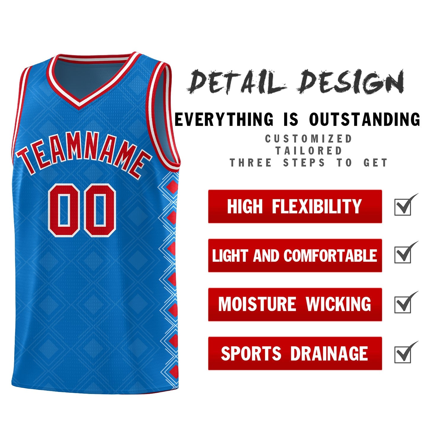 Custom Royal Side Blocks Sports Uniform Basketball Jersey