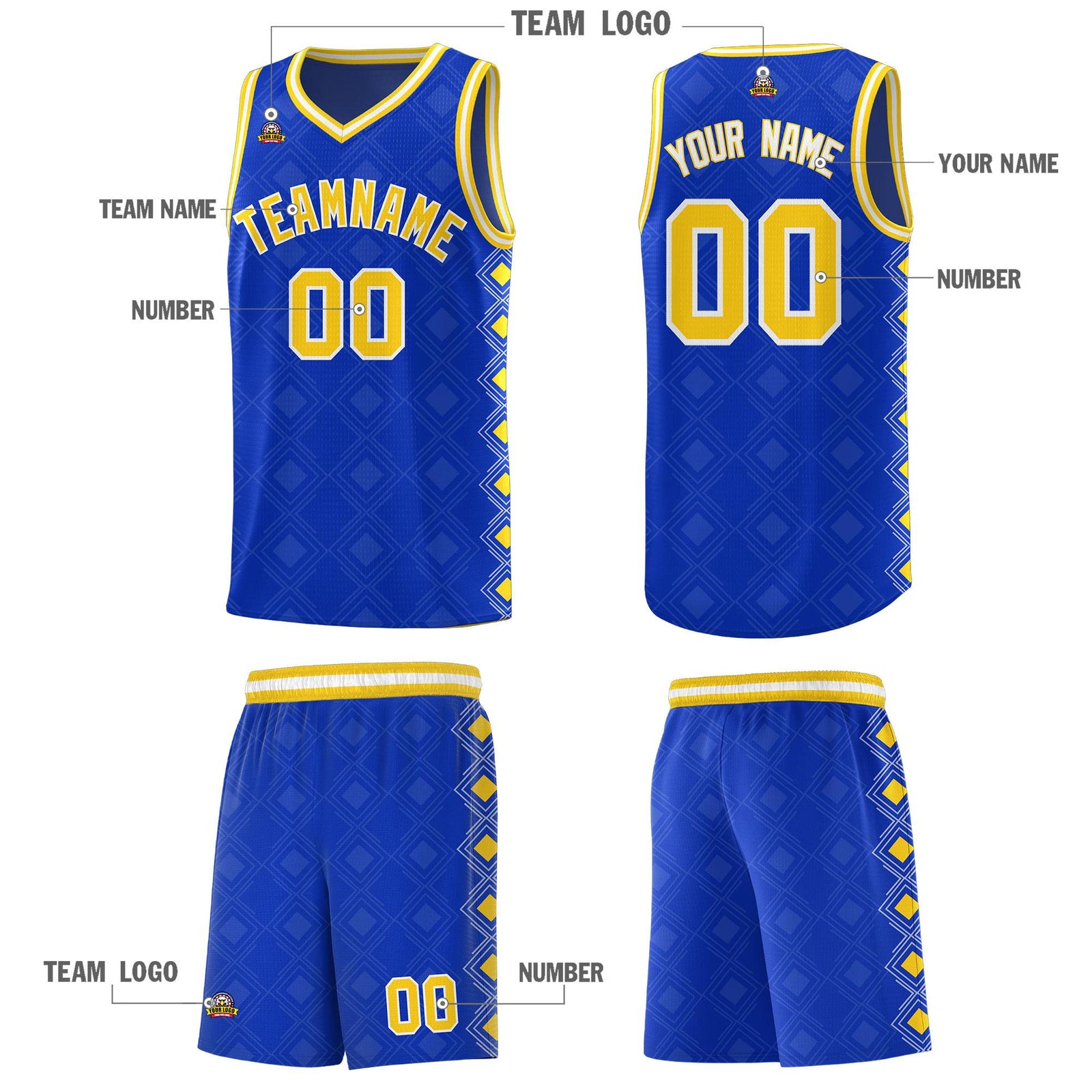 Custom Royal Side Blocks Sports Uniform Basketball Jersey