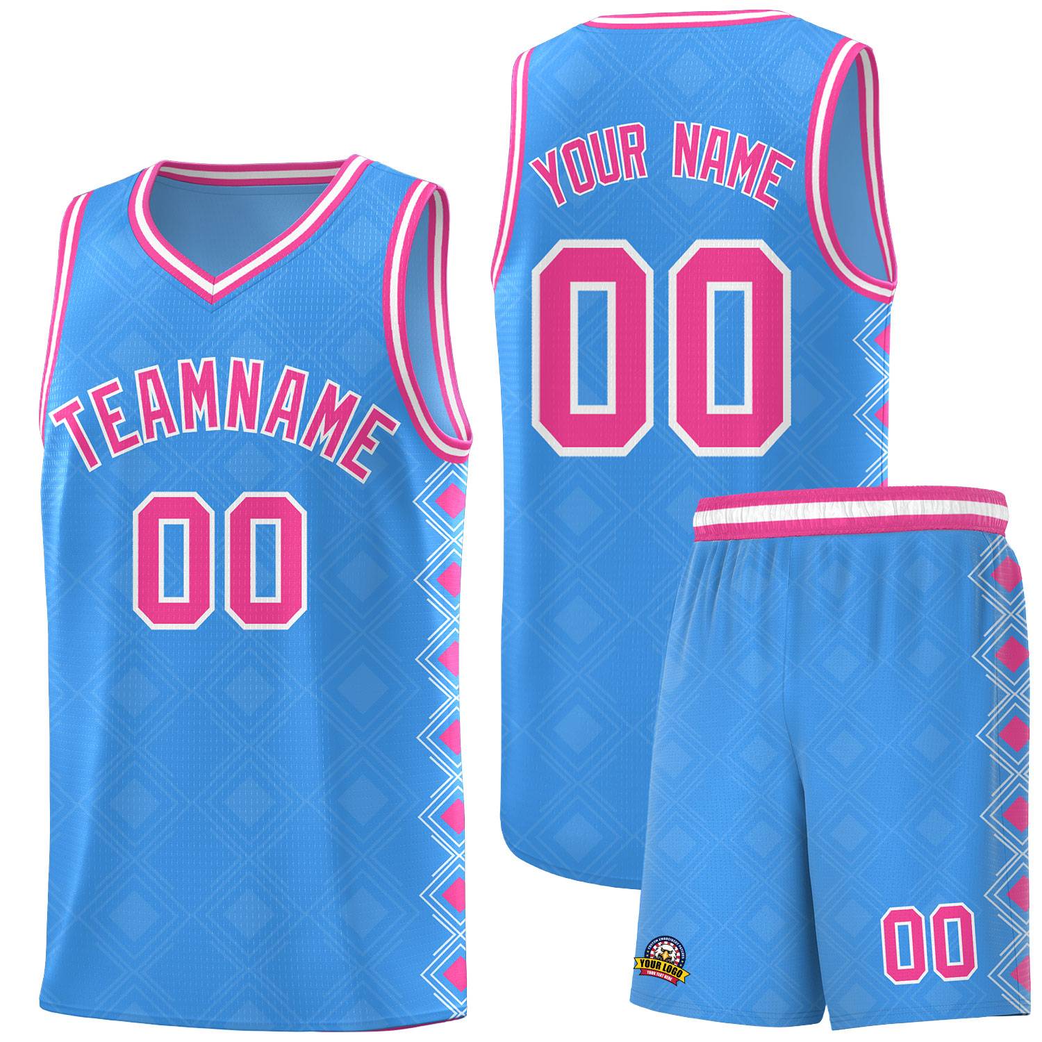 Custom Light Blue Side Blocks Sports Uniform Basketball Jersey