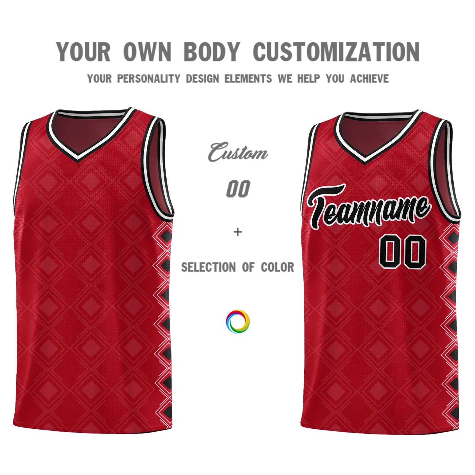 Custom Red Side Blocks Sports Uniform Basketball Jersey