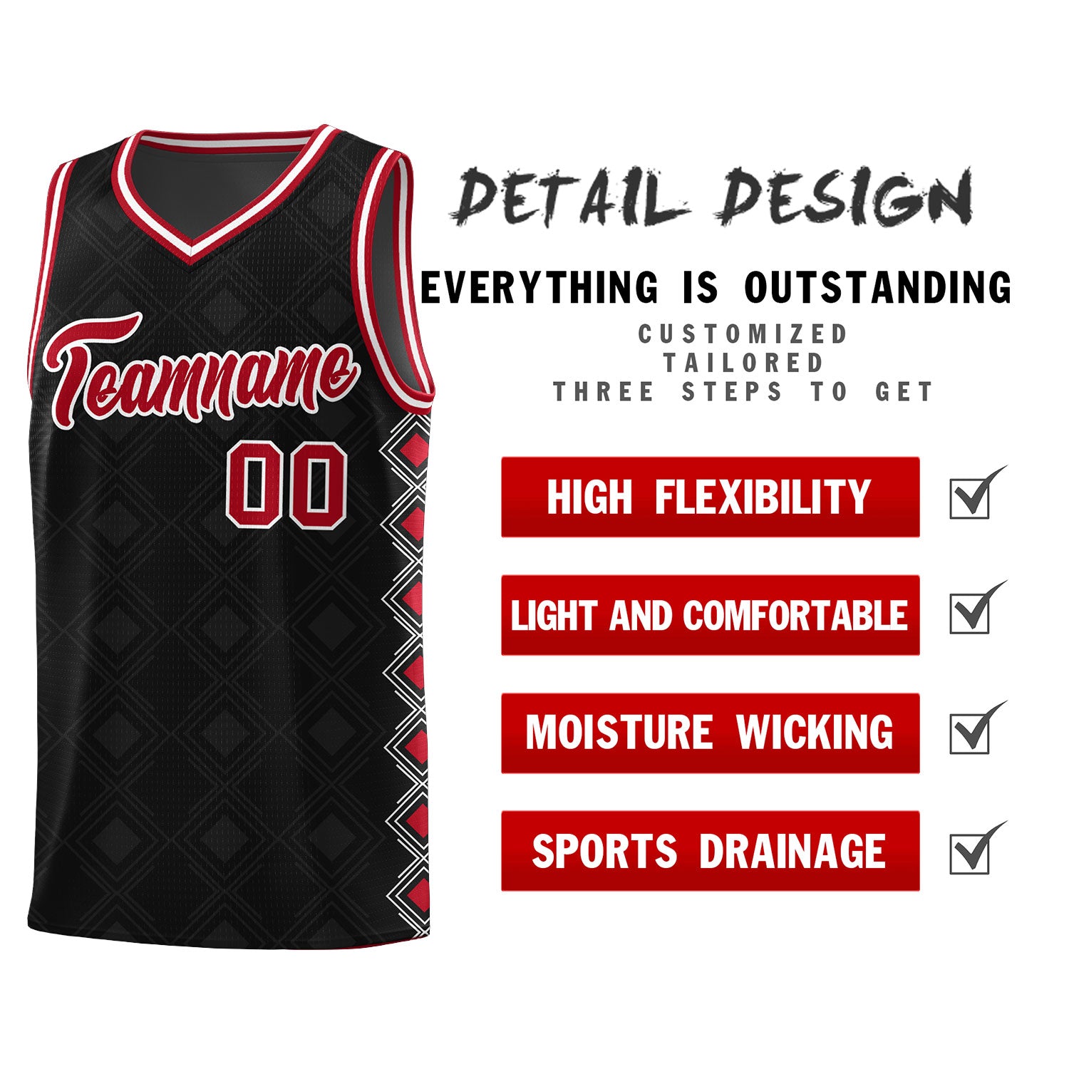Custom Black Side Blocks Sports Uniform Basketball Jersey
