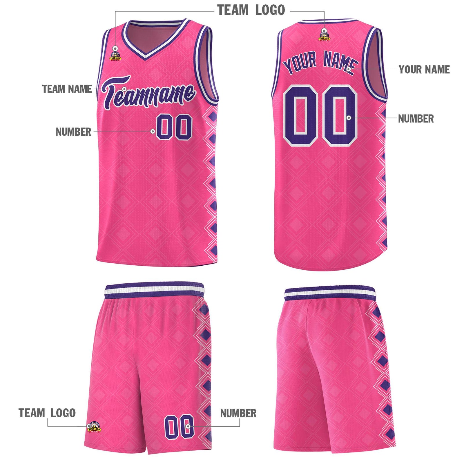 Custom Pink Side Blocks Sports Uniform Basketball Jersey