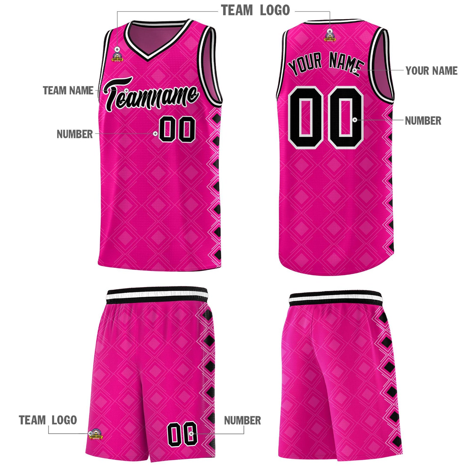 Custom Pink Side Blocks Sports Uniform Basketball Jersey