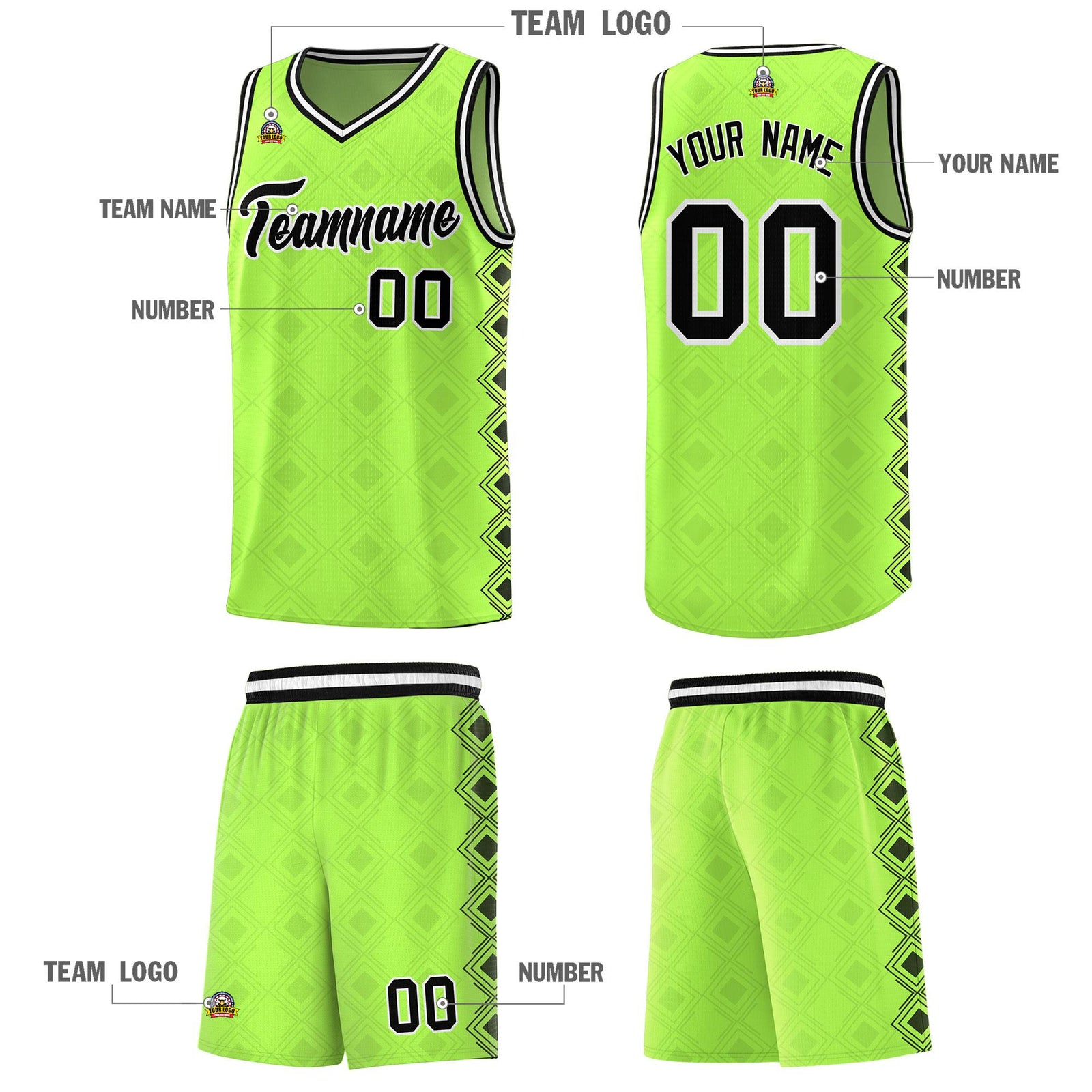 Custom Neon Green Side Blocks Sports Uniform Basketball Jersey