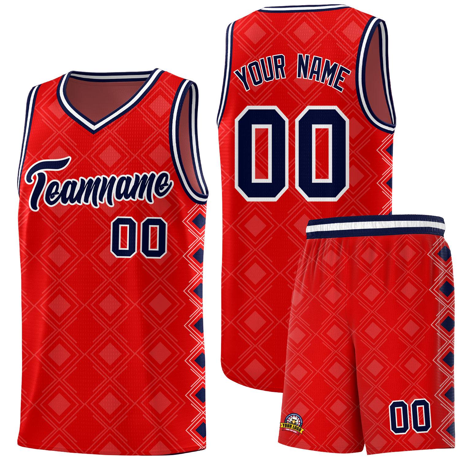 Custom Red Side Blocks Sports Uniform Basketball Jersey