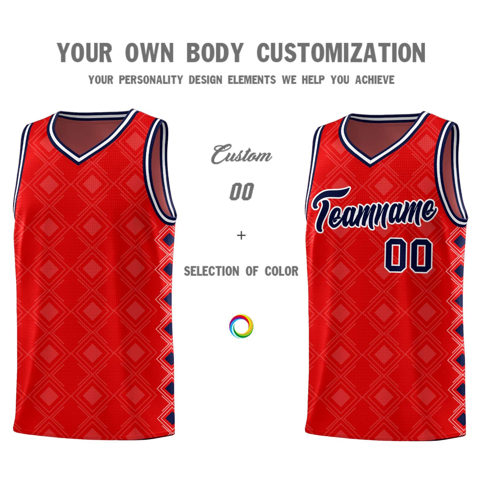 Custom Red Side Blocks Sports Uniform Basketball Jersey